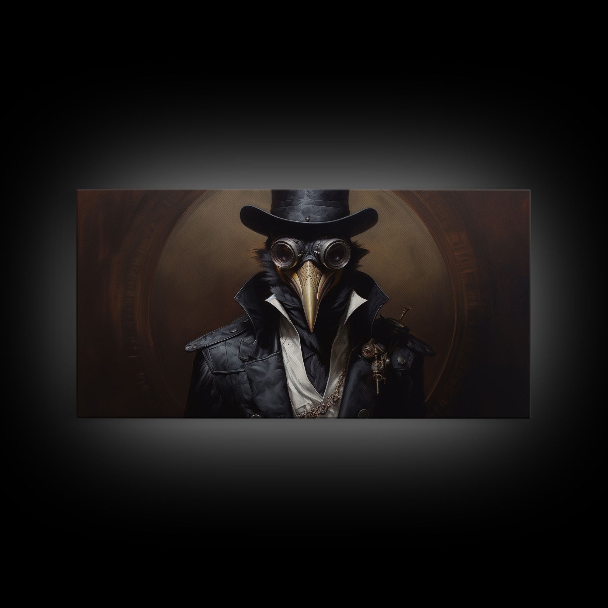 Steampunk Raven Plague Doctor, Dark Decor, Framed Canvas print, Halloween Art Prints, Spooky Victorian Oil Painting Print, Halloween Decor