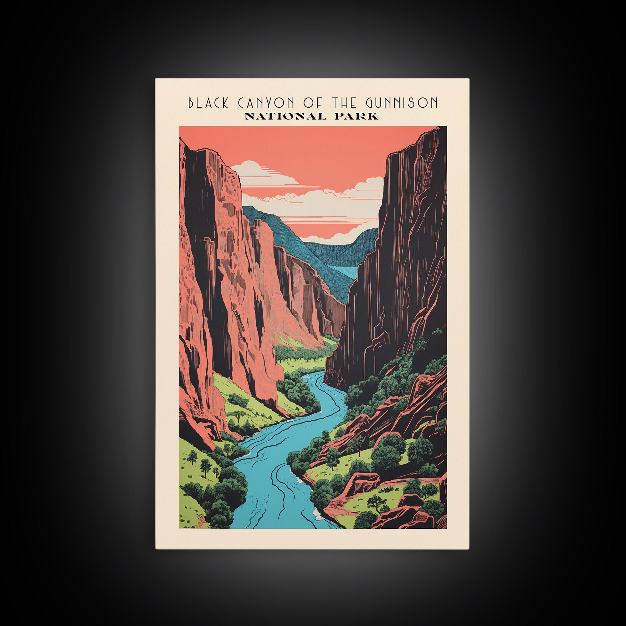 Black Canyon Of The Gunnison National Park Travel Art, National Park Art, Minimalist Travel Art, Midcentury Modern Style Landscape Painting