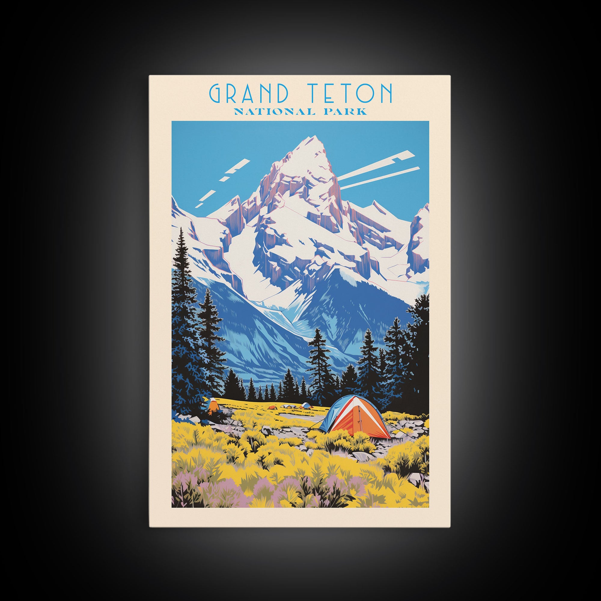 Grand Teton National Park Travel Poster Art, Canvas Print Wall Art, Wyoming Travel Art, Midcentury Modern Travel Decor, MCM Wall Art