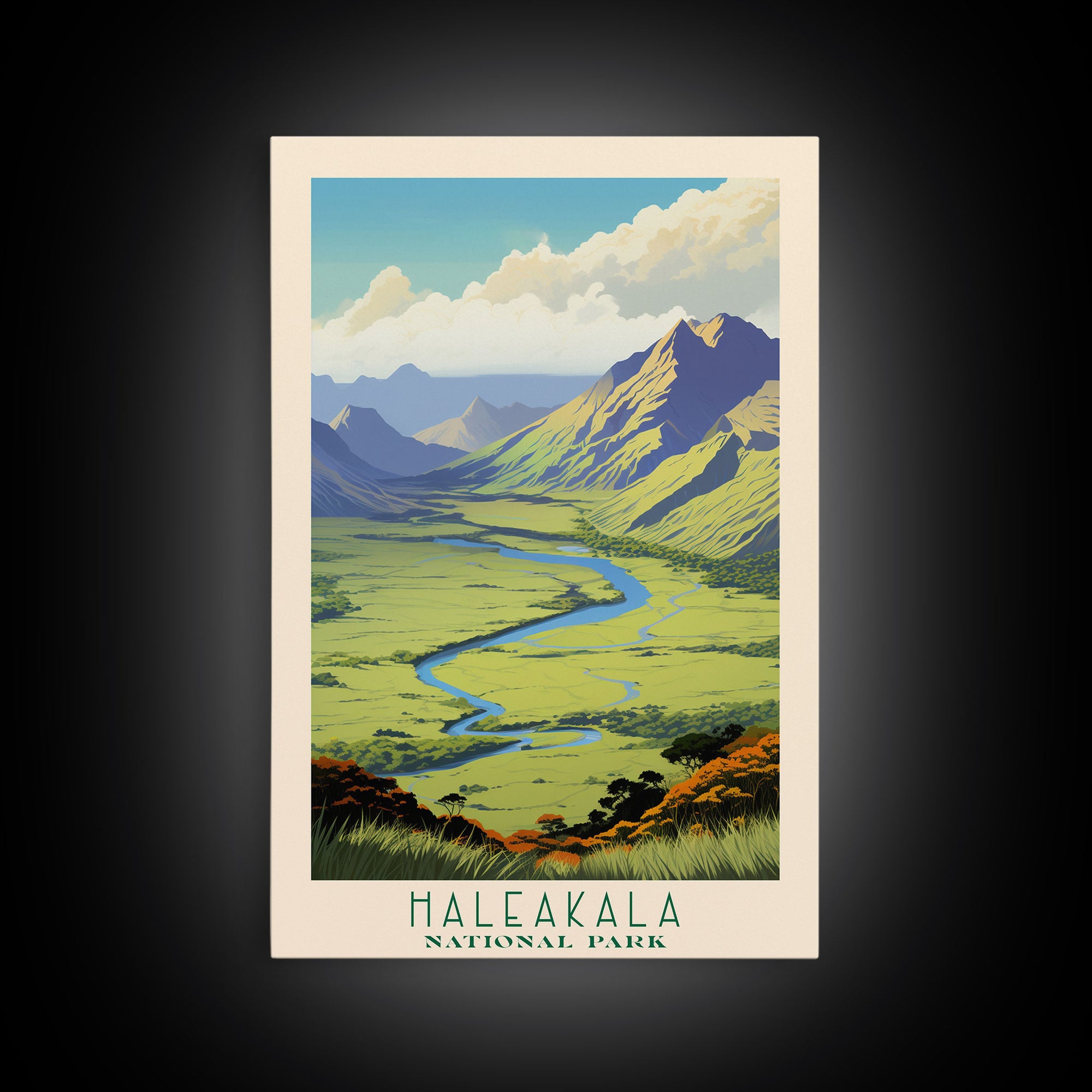 Haleakalā National Park Travel Poster Art, Canvas Print Wall Art, Maui Hawaii Travel Art, Midcentury Modern Travel Decor, Wall Art