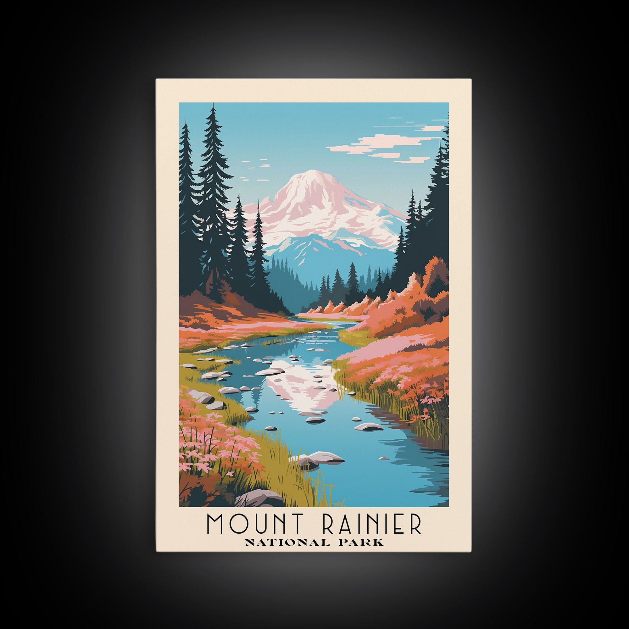 Mount Rainier National Park Washington Travel Art, National Park Print, Minimalist Travel Art, Midcentury Modern Style Landscape Painting