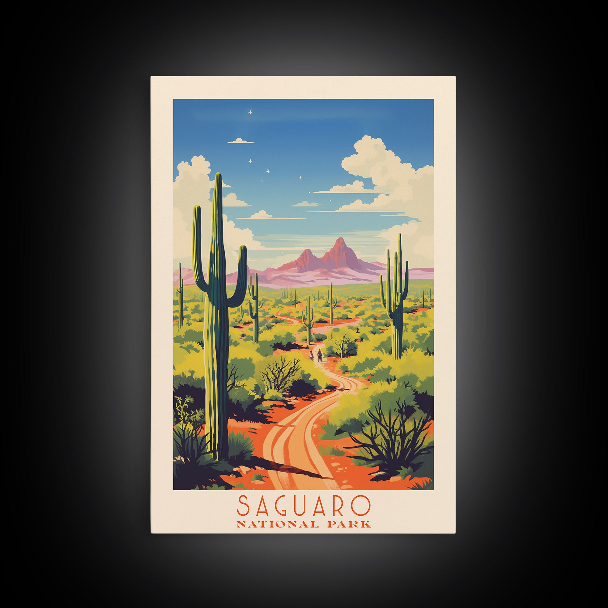 Saguaro National Park, Arizona Travel Art, National Park Print, Minimalist Travel Art, Midcentury Modern Retro Style Landscape