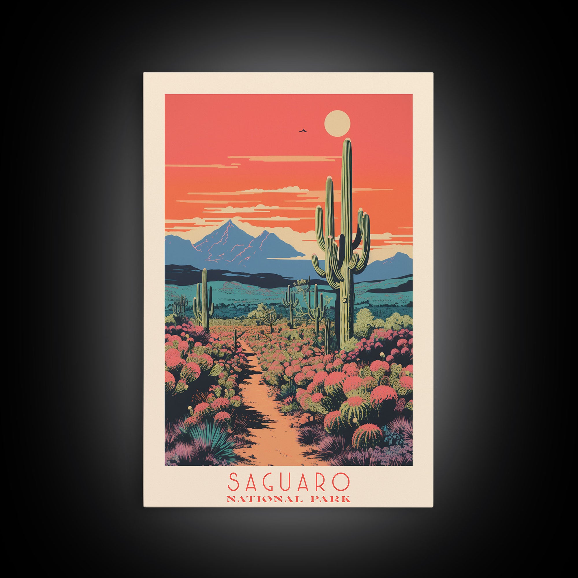 Saguaro National Park Arizona Travel Art, National Park Print, Minimalist Travel Art, Midcentury Modern Style Landscape Painting