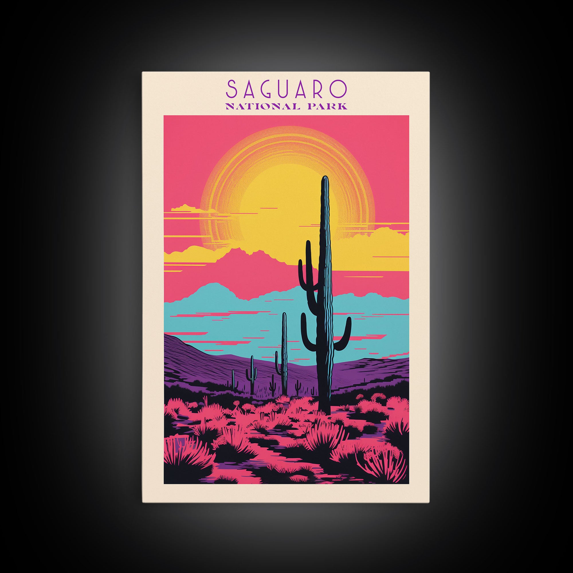 Saguaro National Park Arizona Travel Art, National Park Print, Minimalist Travel Art, Midcentury Modern Style Landscape Painting