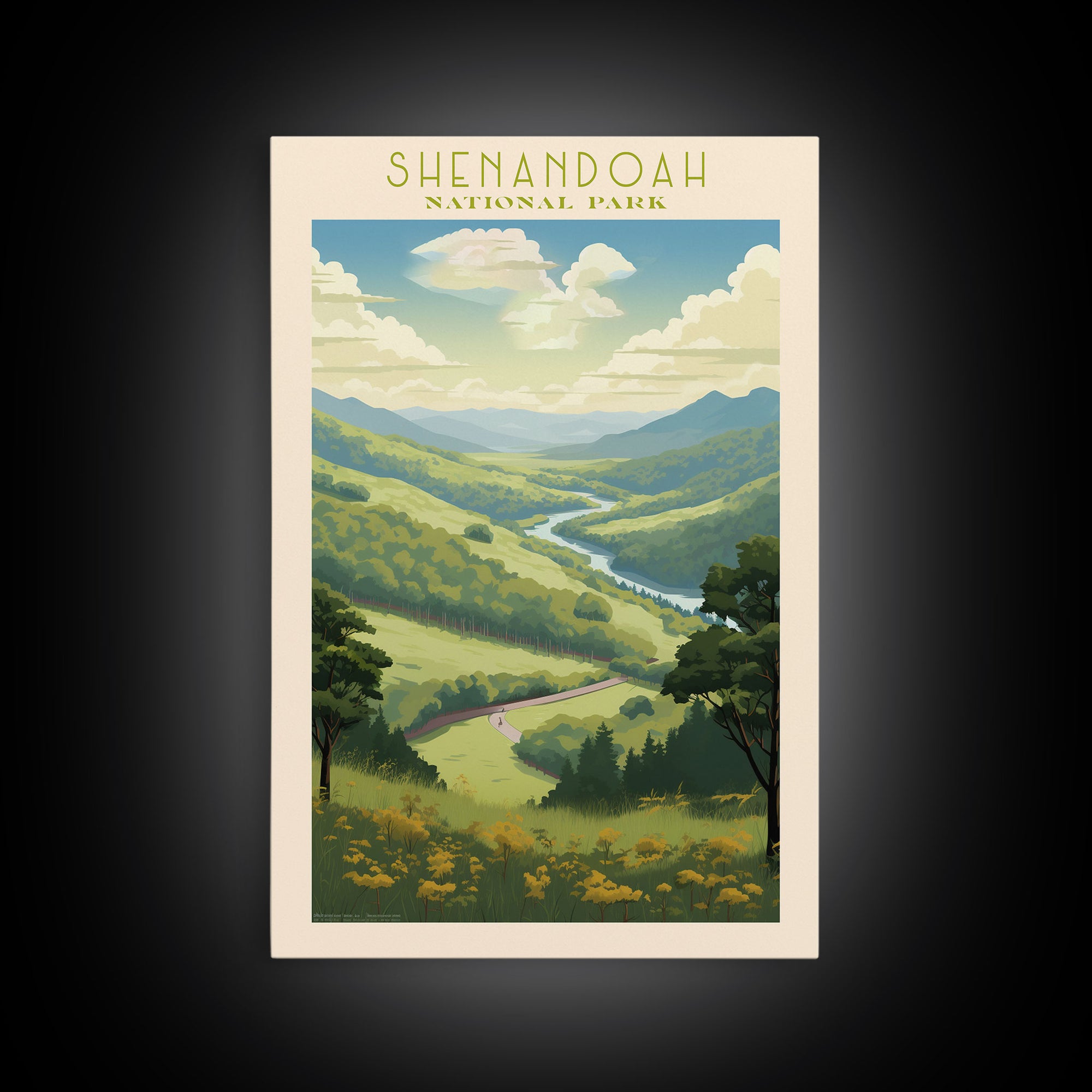 Shenandoah National Park Virginia Travel Art, National Park Print, Minimalist Travel Art, Midcentury Modern Style Landscape Painting