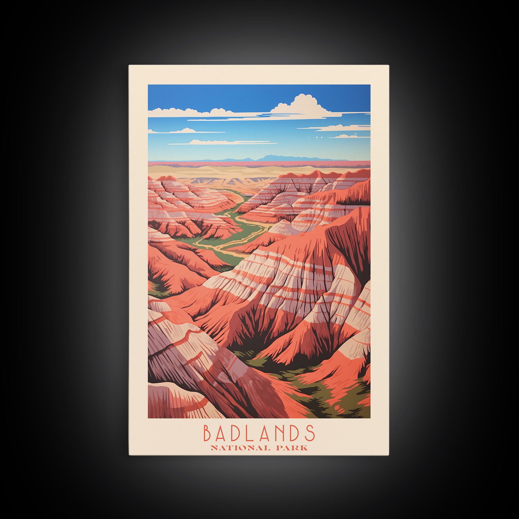 Badlands National Park, Framed Wall Art Canvas Print, Travel Poster, South Dakota Travel Art, Roadtrip Decor, Cool Art, Retro State Park Art