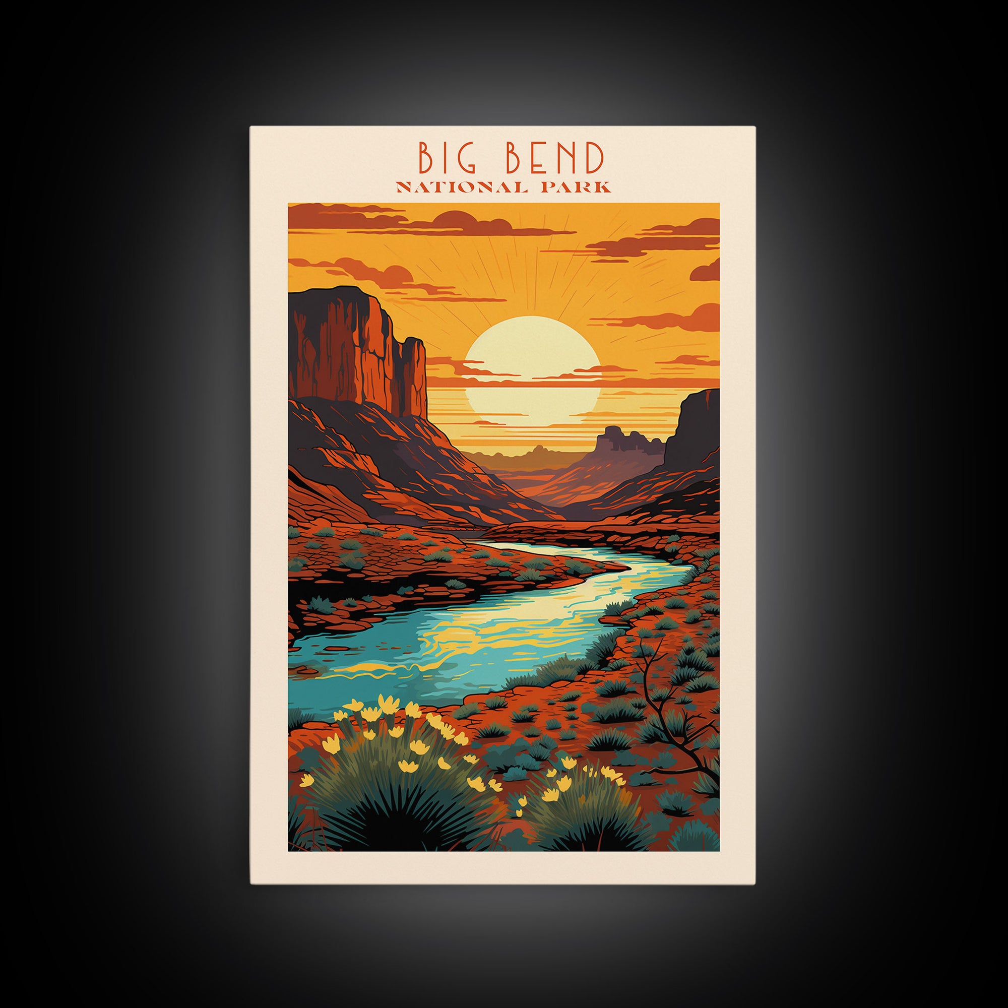 Big Bend National Park, Framed Wall Art Canvas Print, Travel Poster, Texas Travel Art, Roadtrip Decor, Cool Art, Retro State Park Art