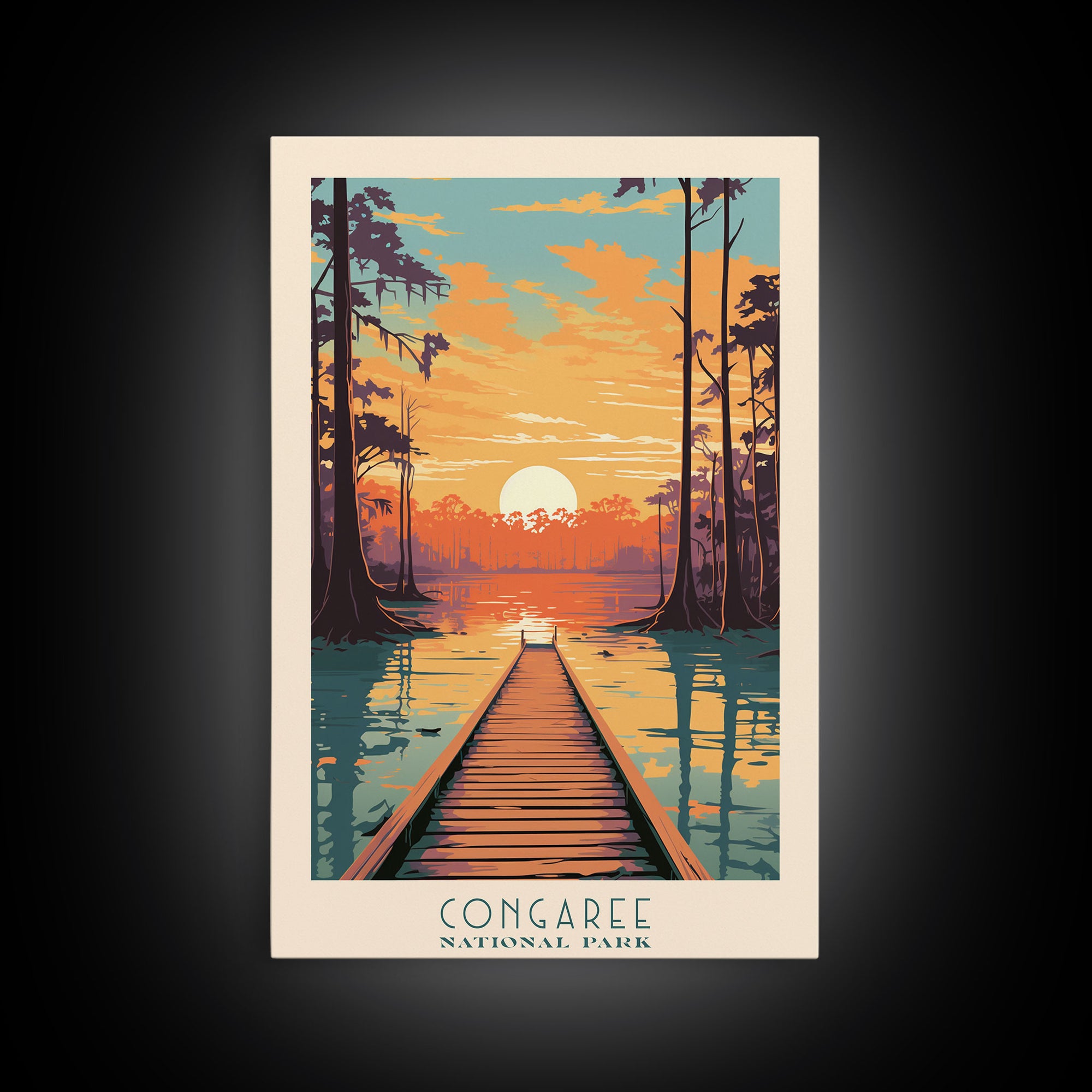 Congaree National Park Travel Poster Print, Canvas Print Wall Art, South Carolina Travel Art, Midcentury Modern Travel Decor