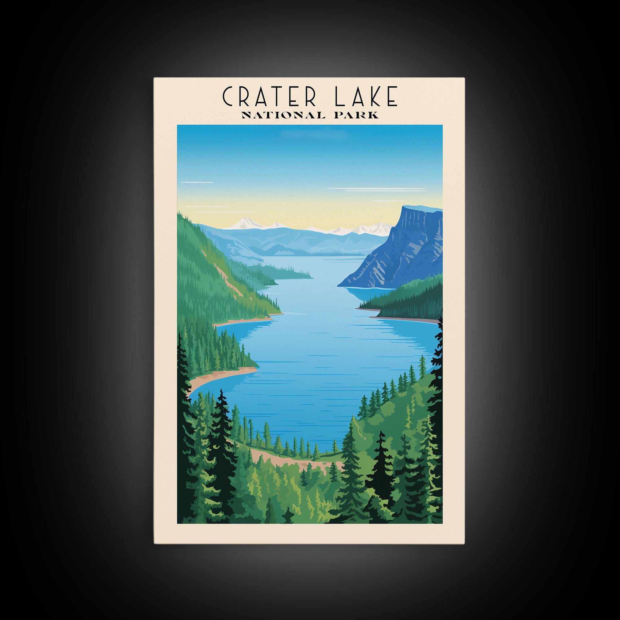 Crater Lake National Park Oregon Travel Art, National Park Print, Minimalist Travel Art, Midcentury Modern Style Landscape Painting