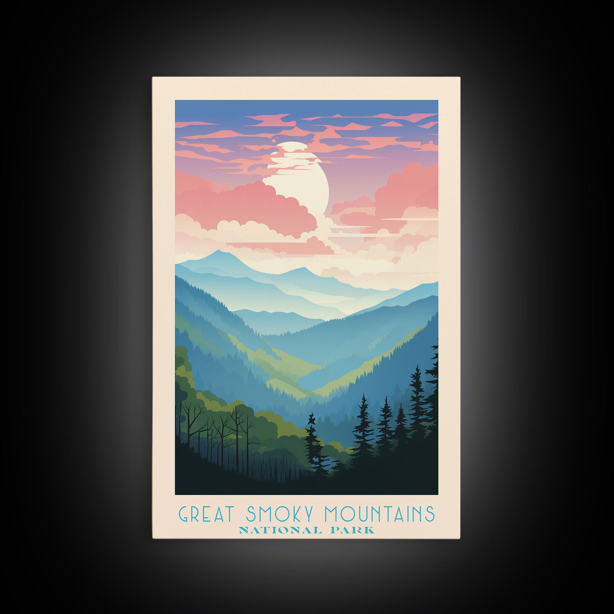 Great Smoky Mountains National Park Travel Art, National Park Print, Minimalist Travel Art, Midcentury Modern Style Landscape Painting