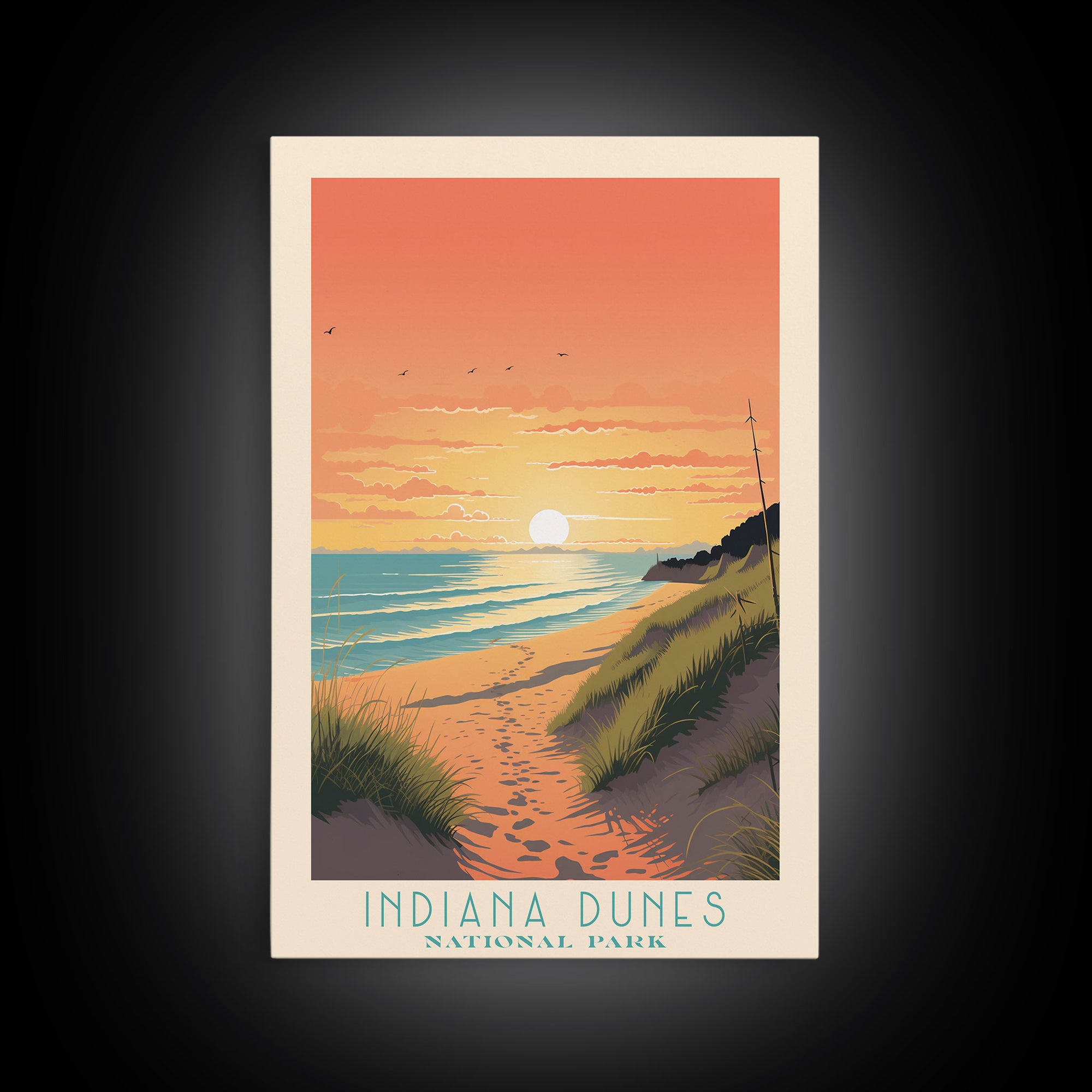 Indiana Dunes National Park Indiana Travel Art, National Park Print, Minimalist Travel Art, Midcentury Modern Style Landscape Painting