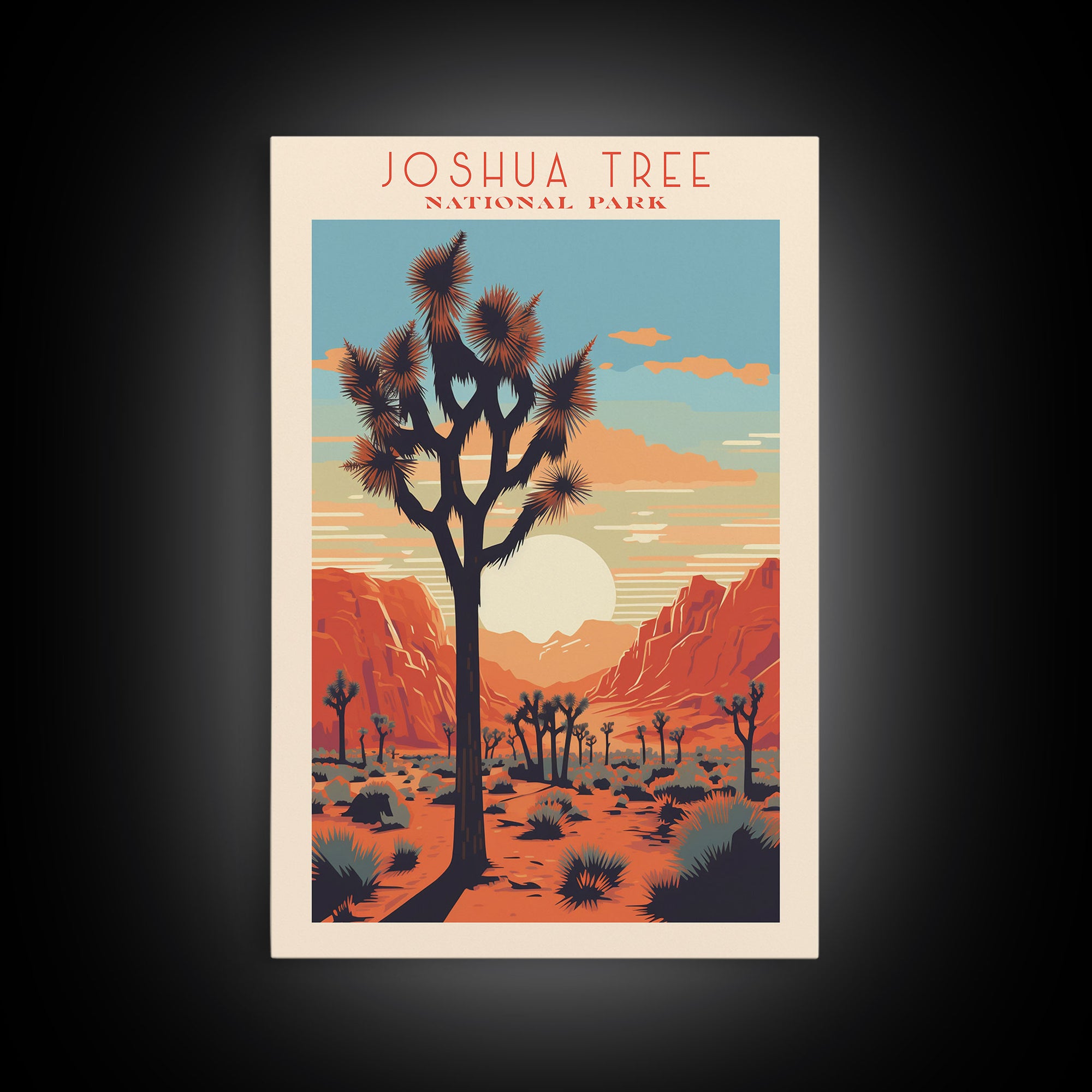 Joshua Tree National Park California Travel Art, National Park Print, Minimalist Travel Art, Midcentury Modern Style Landscape Painting