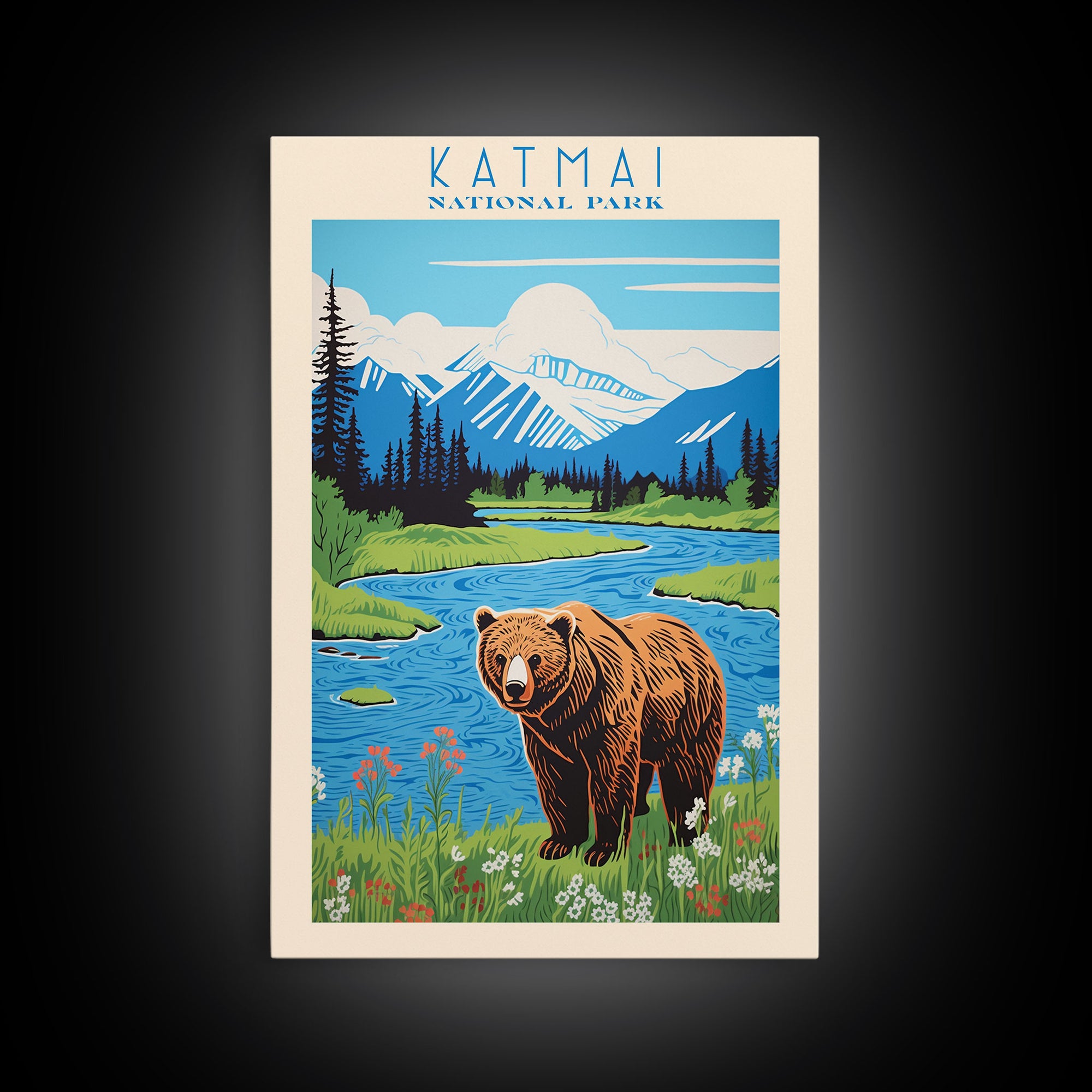 Katmai National Park, Alaska Travel Art, National Park Print, Minimalist Travel Art, Midcentury Modern Retro Style Landscape