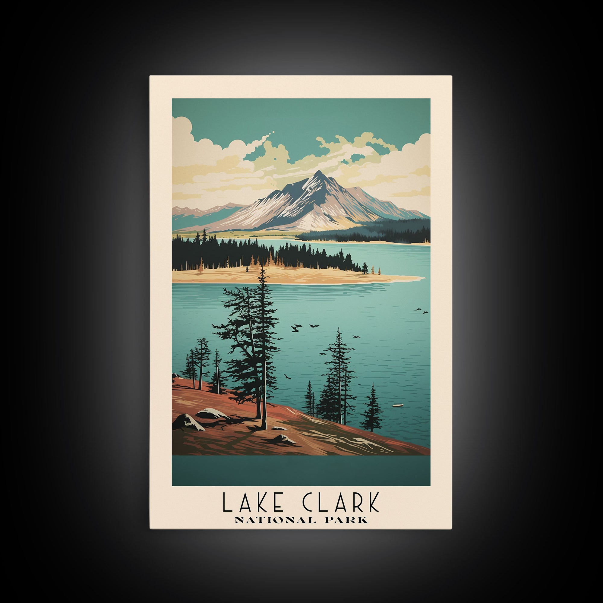 Lake Clark National Park Alaska Travel Art, National Park Print, Minimalist Travel Art, Midcentury Modern Style Landscape Painting