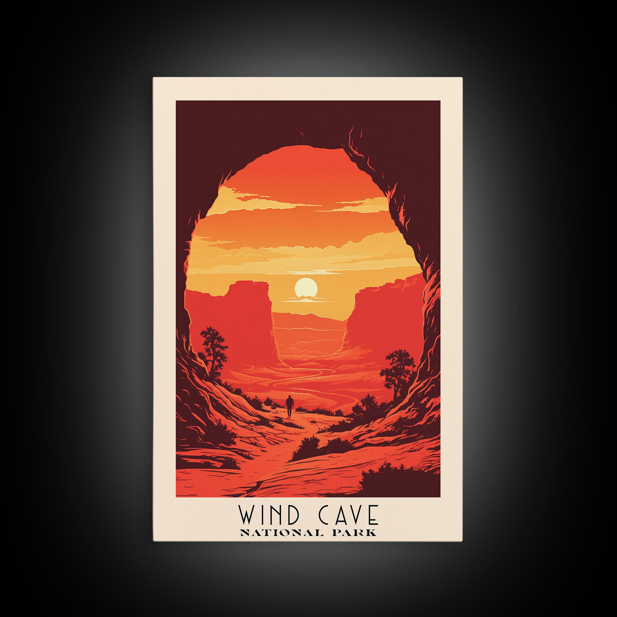 Wind Cave National Park, South Dakota Travel Art, National Park Print, Minimalist Travel Art, Midcentury Modern Retro Style Landscape