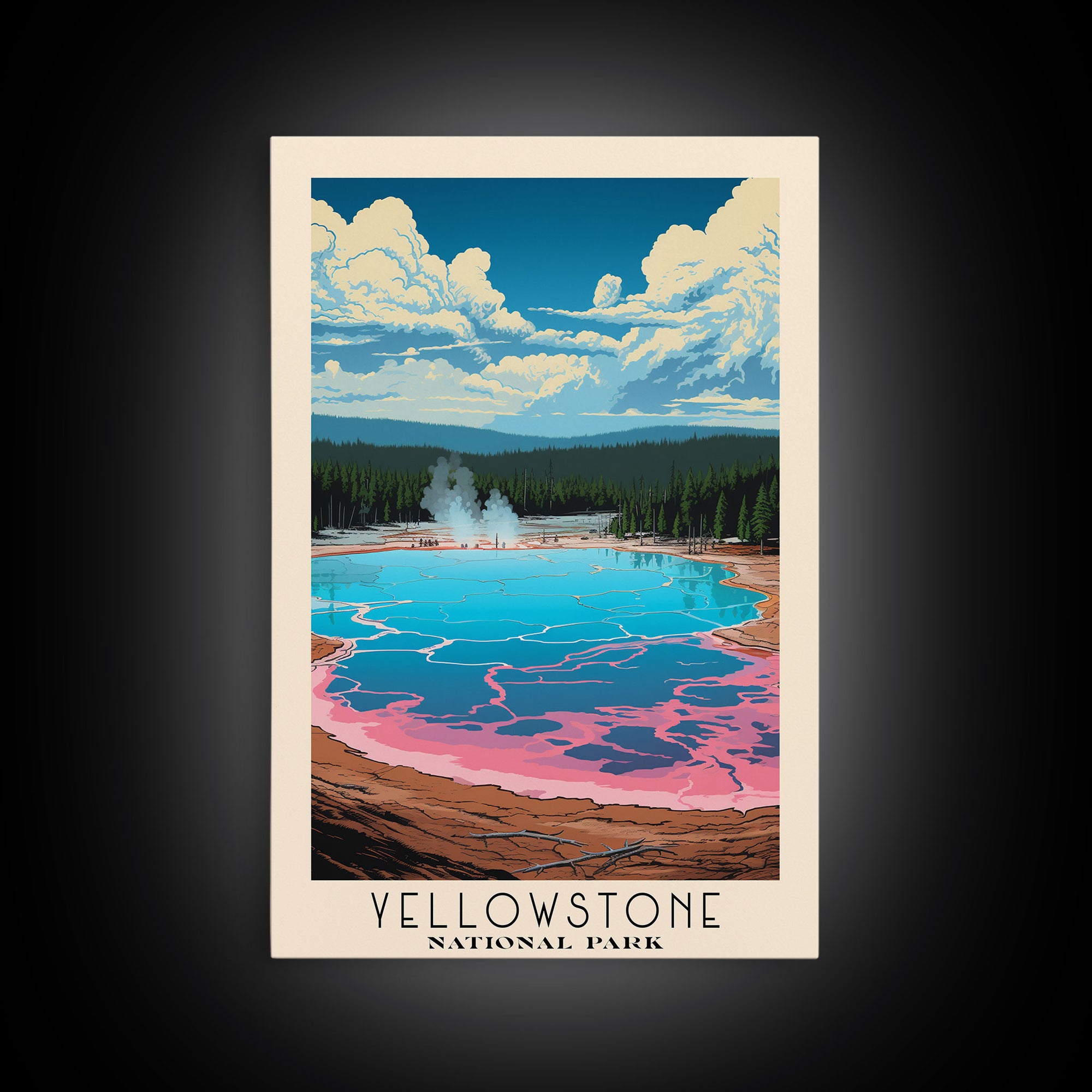 Yellowstone National Park Wyoming Travel Art, National Park Print, Minimalist Travel Art, Midcentury Modern Style Landscape Painting