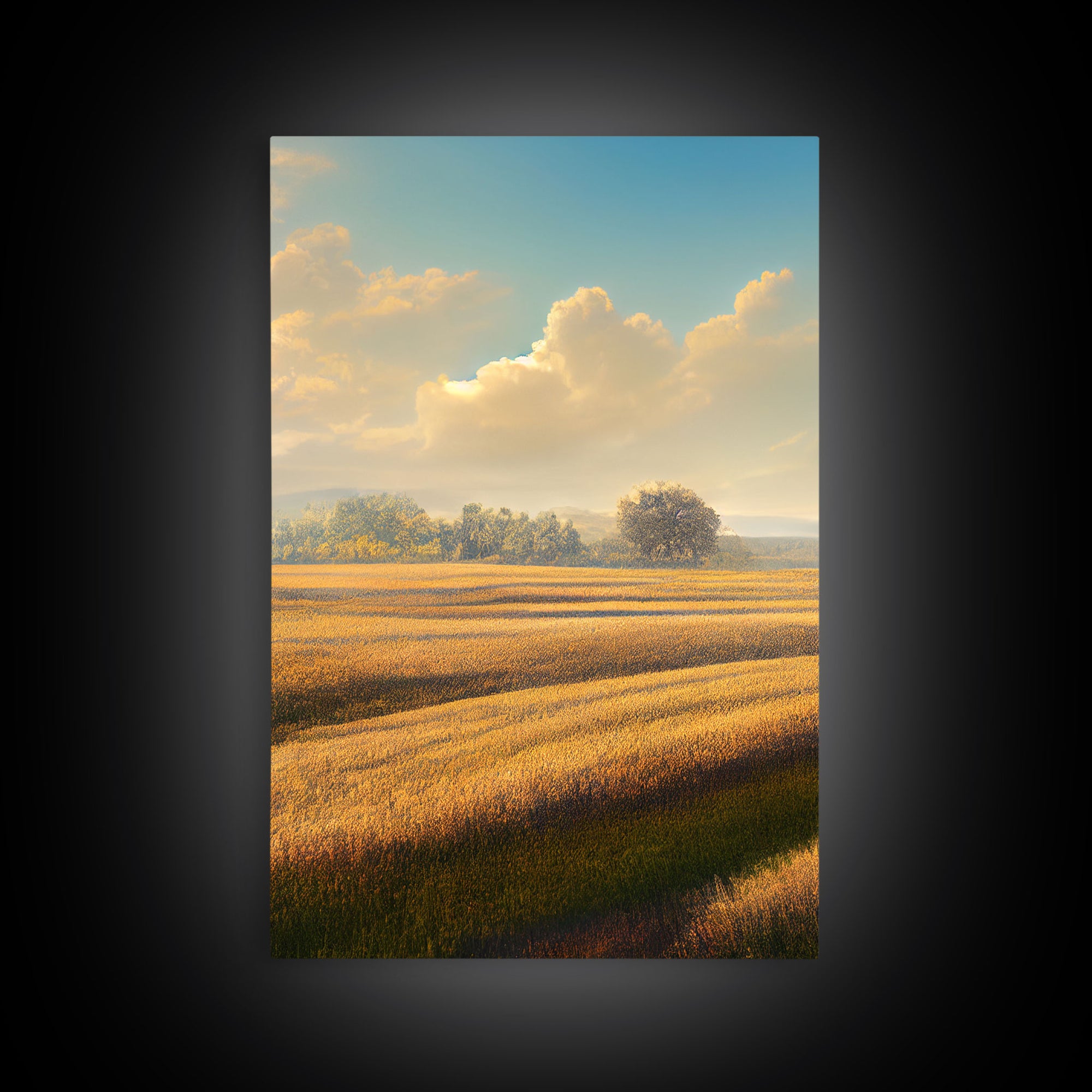 A lone tree in a Texas field, Canvas print, Texan art, Prairies, fields and grass, 3 Piece Wall Art, Ready To Hang Canvas Print