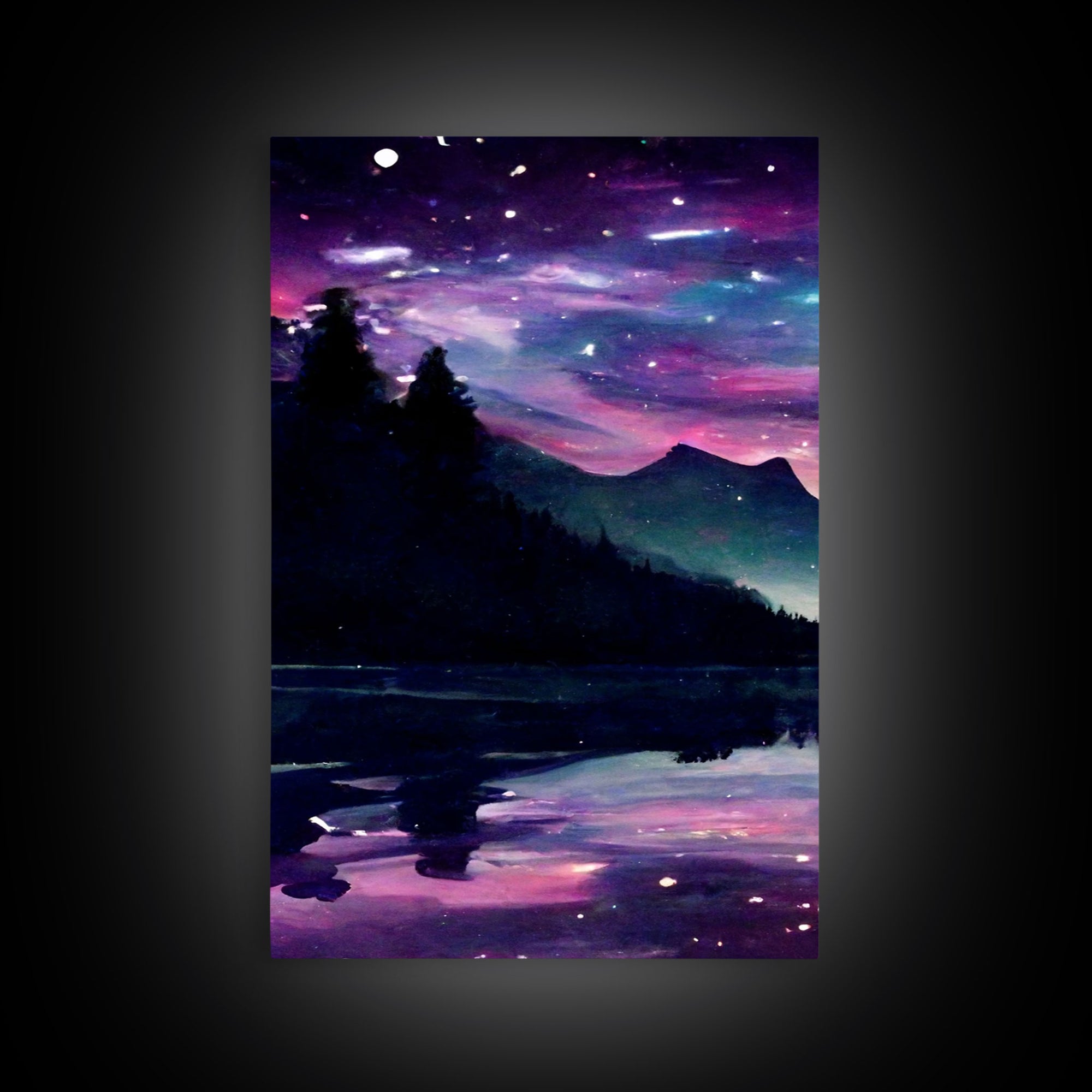 Fantasy Starry Night Magical Forest Landscape, 3 Piece Wall Art, Ready To Hang Canvas Print, Cool Unique Living Room Wall Art Decor