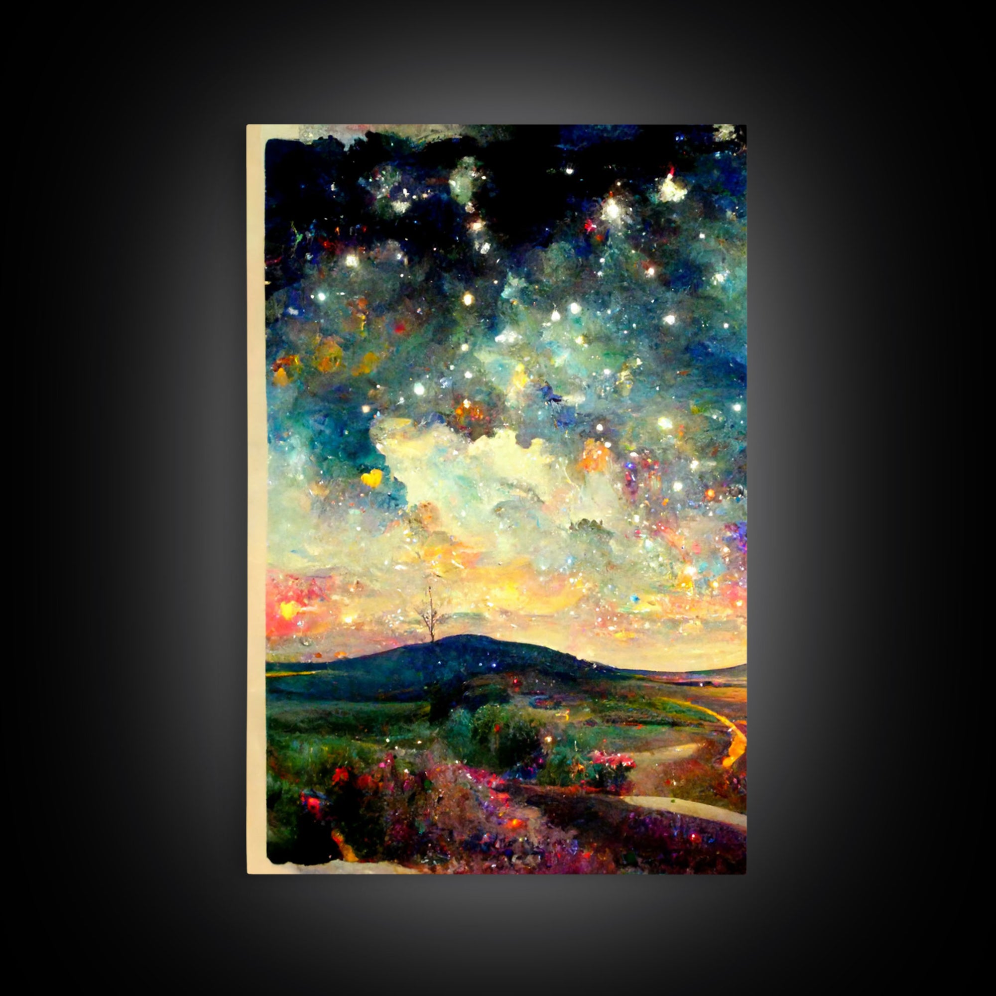 Night Starry Sky Landscape Colorful Night Sky Nature Living Room Wall Art Spiritual Starry, 3 Piece Wall Art, Ready To Hang Canvas Print