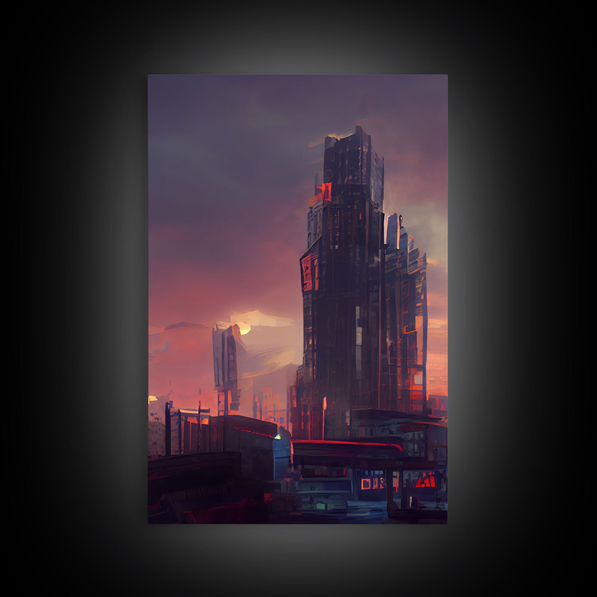 Cyberpunk City, Night City Watercolor, Videogame Concept Art, Watercolor Of a Cyberpunk City 3 Piece Wall Art, Ready To Hang Canvas Print