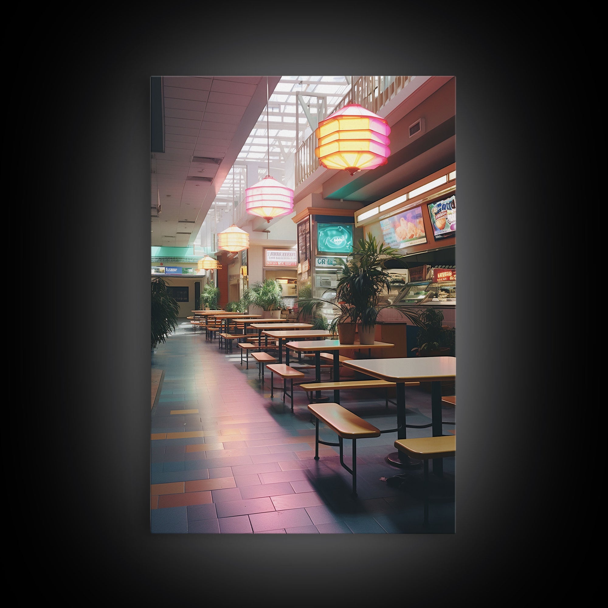 Retro Mall Wall Art, Food Court Art, Canvas Print, Wall Hanging, Portrait Art, First Home Gift, Tiny House Decor