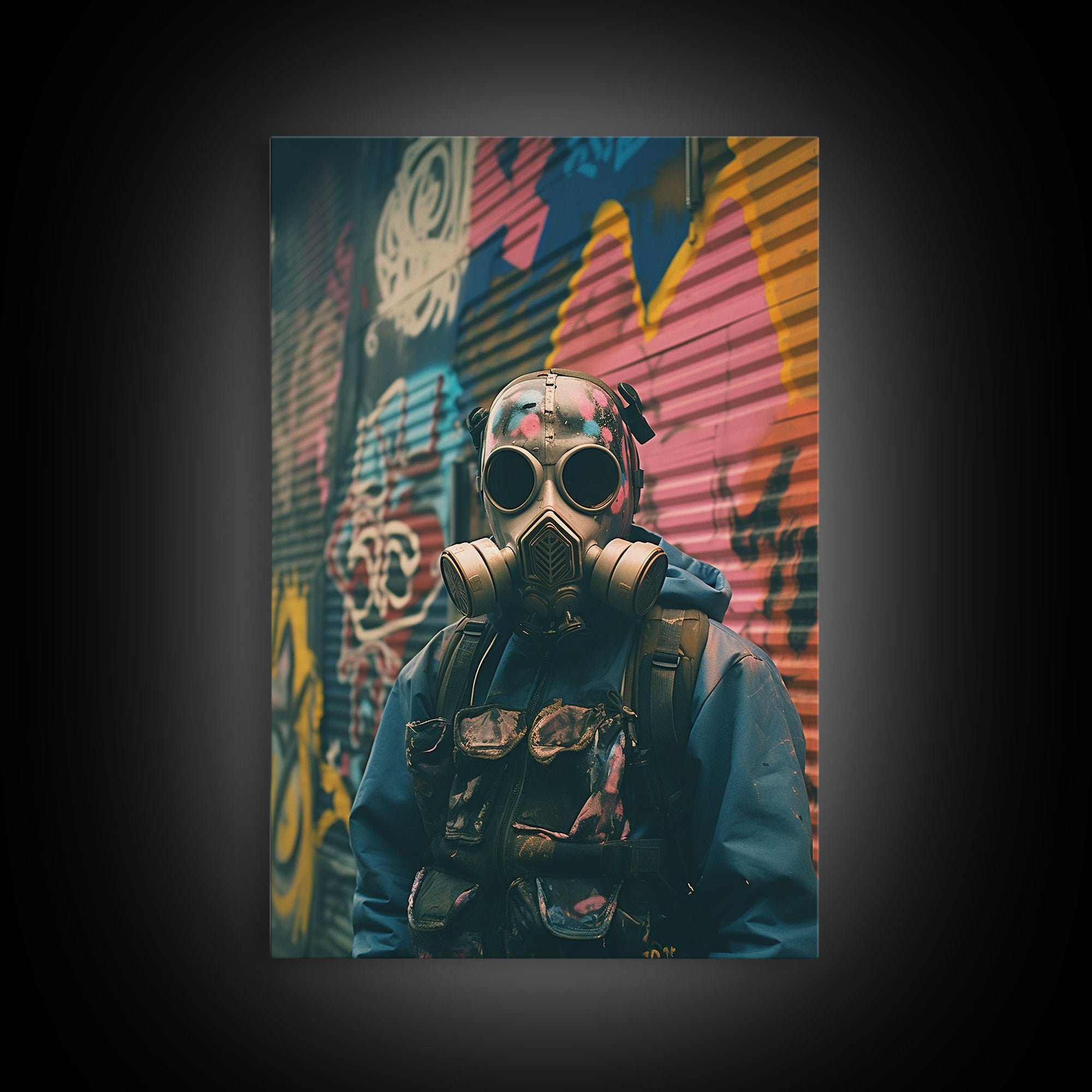 Gas Mask, Urban Wall Art, Graffiti, Canvas Print, Wall Hanging, Portrait Art, Bedroom Prints, Modern Home Decor, Dorm Room Art, RV Decor