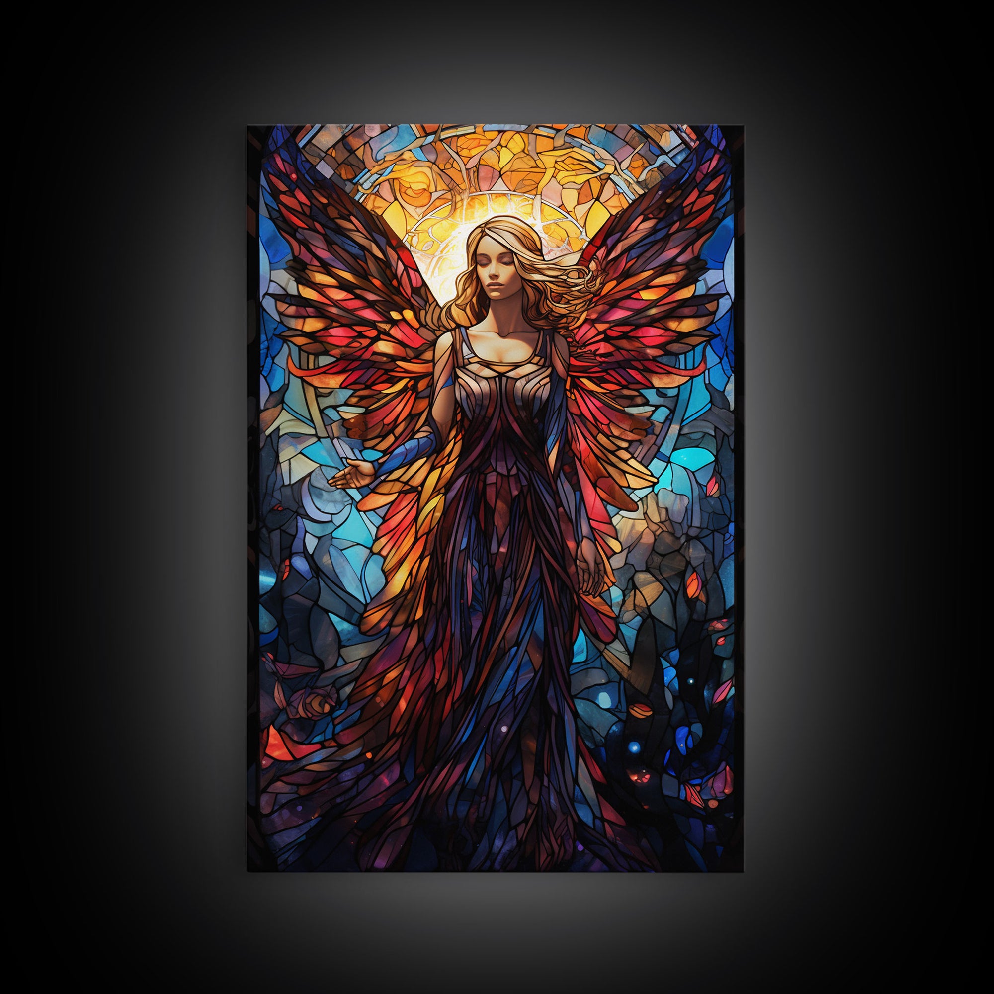 Angel, Fantasy Art, Angel Wings, Canvas Print, Wall Hanging, Portrait Art, Stained Glass Art, Housewarming Gift, Bedroom Teen Girl Art