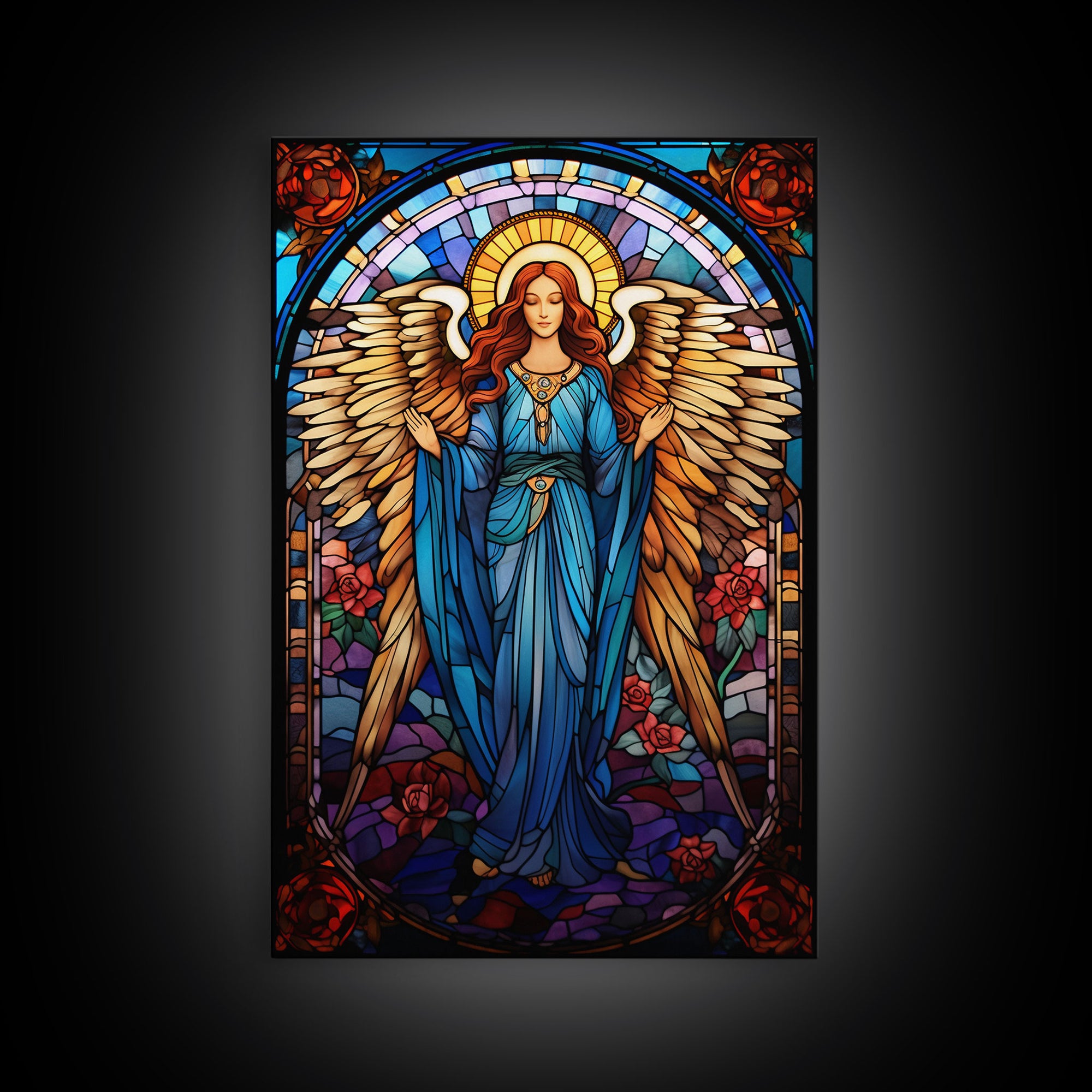 Angel, Fantasy Artwork Canvas Print, Wall Hanging, Portrait Art, Stained Glass Art, Mystical Wall Art, Tiny House Decor, Gift For Women