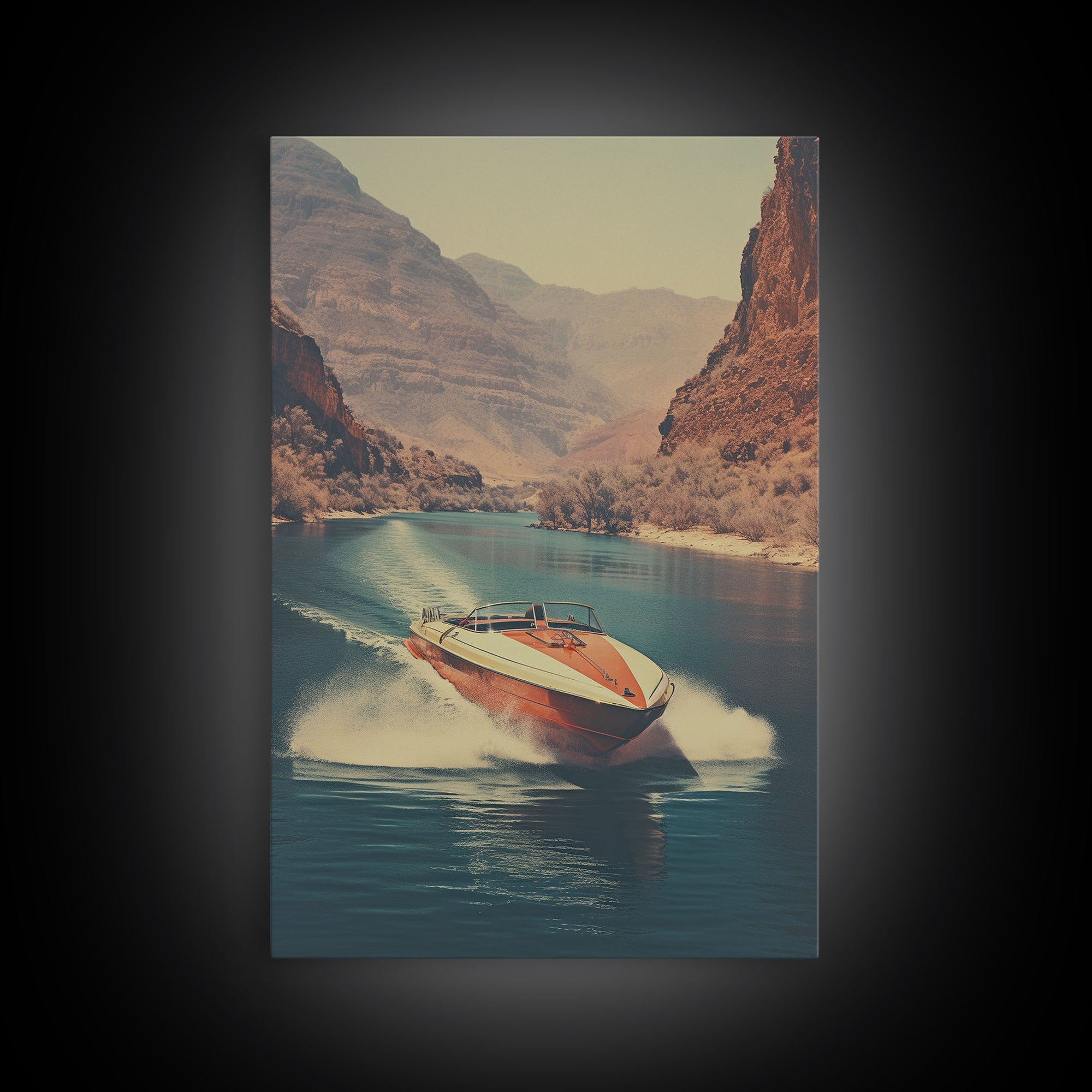 Vintage Photography Print, Speed Boat In The Grand Canyon, Framed Canvas Print, Nautical Art, 1950s/1960s Photography