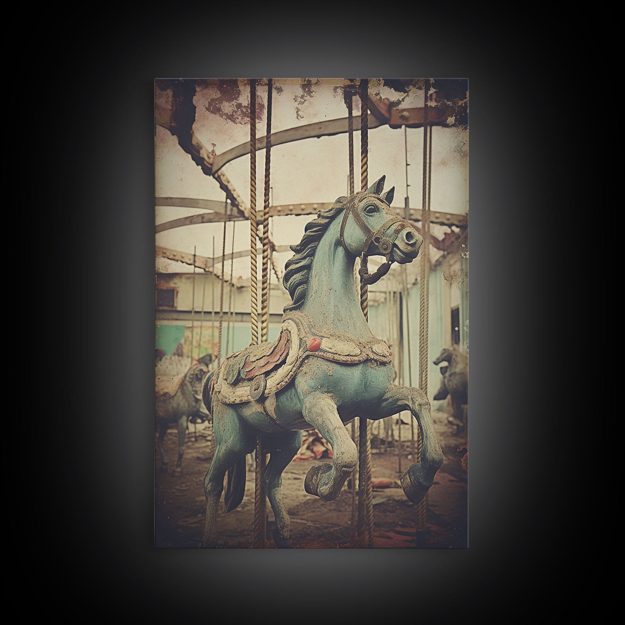 Abandoned Circus, Carousel Art, Carnival Art, Canvas Print, Wall Hanging, Portrait Art, College Dorm Decor, Gaming Wall Decor, Office Art