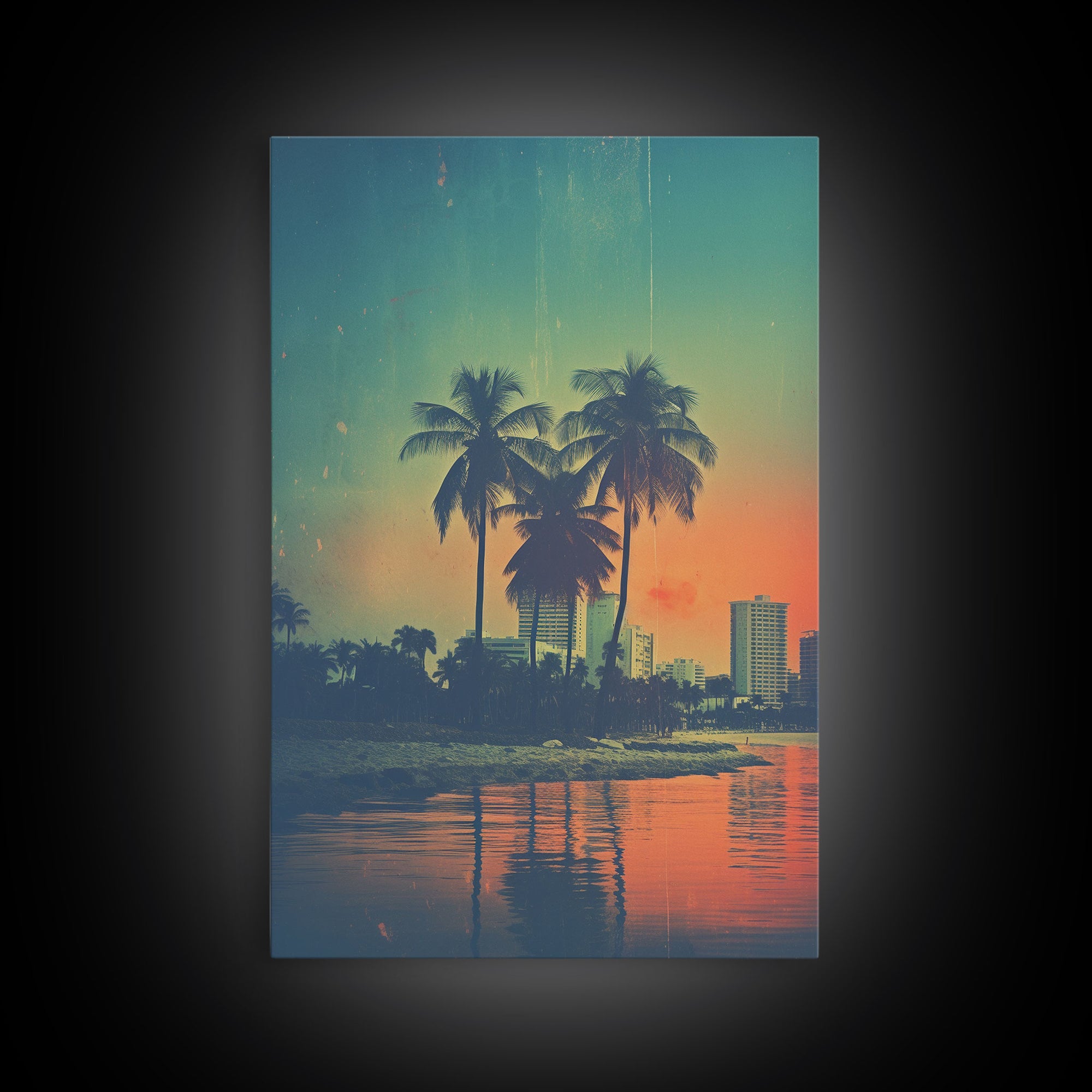 Palm Tree Wall Art, Cityscape Art, Sunset, Canvas Print, Wall Hanging, Portrait Art, Realtor Closing Gift, Bedroom Prints , Farmhouse Art