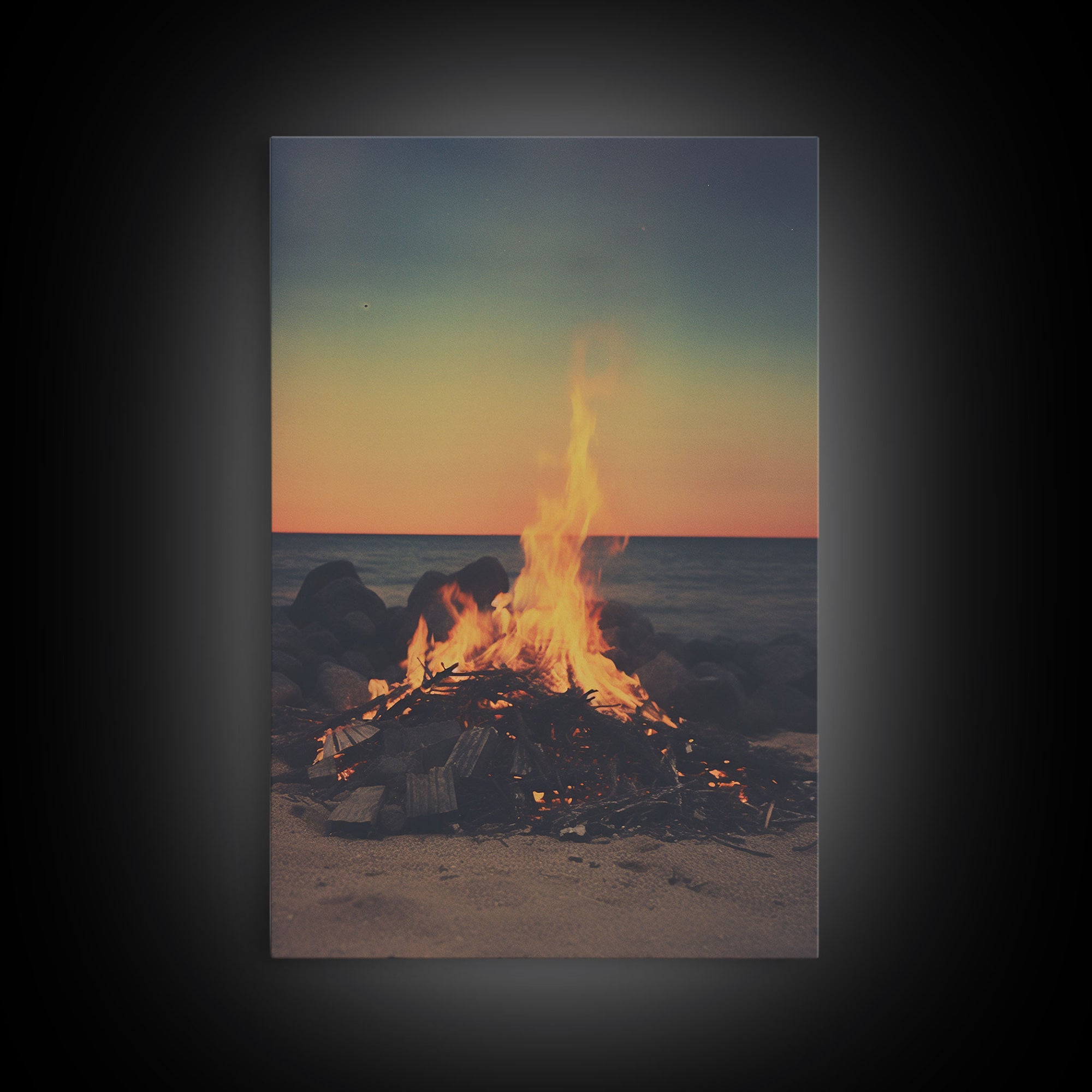 Campfire Wall Art, Beach Wall Art, Coastal Print, Canvas Print, Wall Hanging, Portrait Art, Minimalist Wall Art, Ocean Art, Military Gift