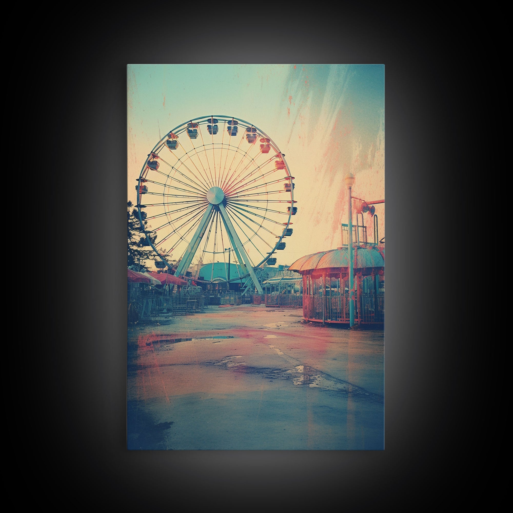 Ferris Wheel, Theme Park, Carnival Rides, Canvas Print, Wall Hanging, Portrait Art, New Homeowner Gift, Modern Home Decor, Bookshelf Decor