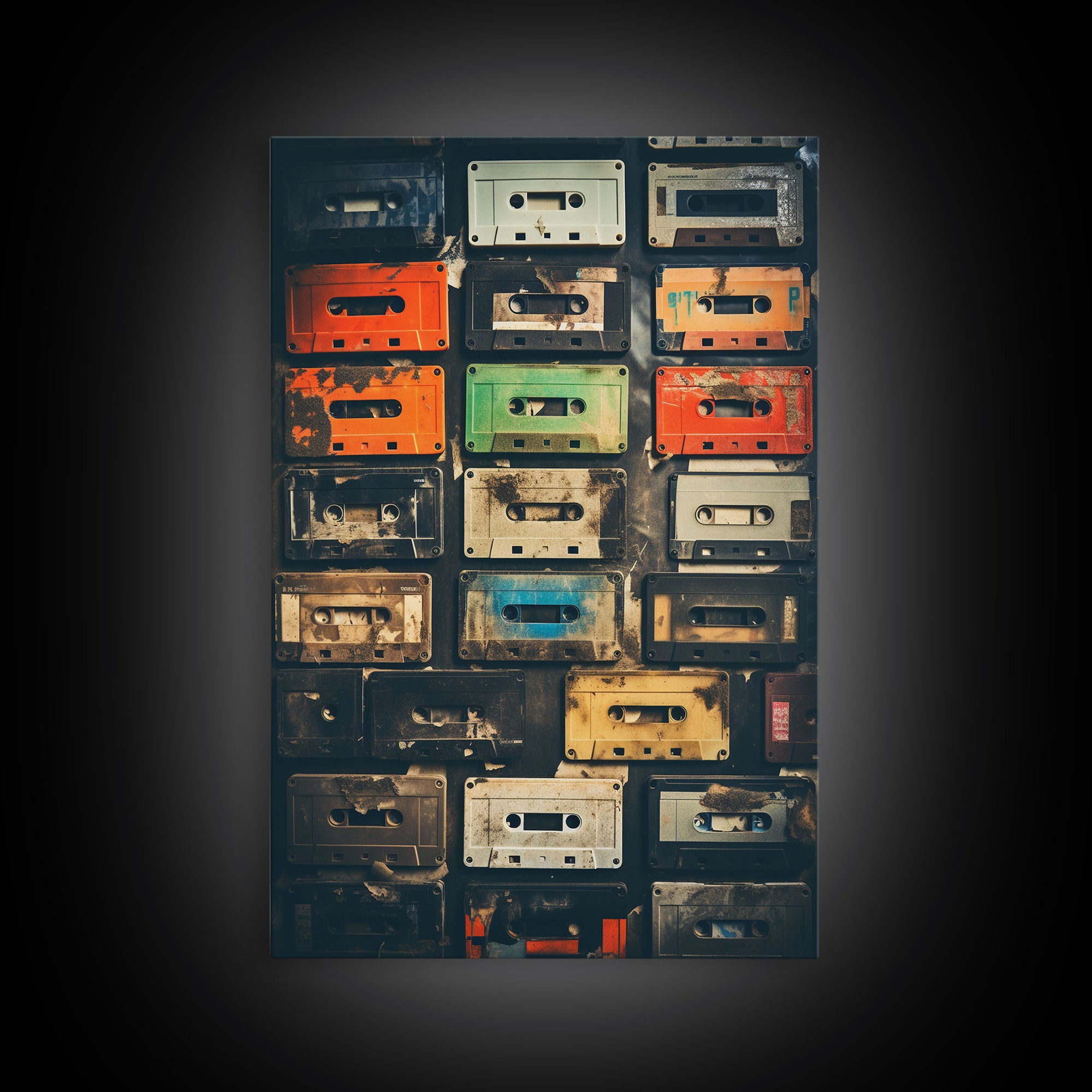 Cassette Tape Collage, Retro 80s Art, Photography, Fine Art Canvas Print, Giclee Print, Studio Decor, Music Lover Gift