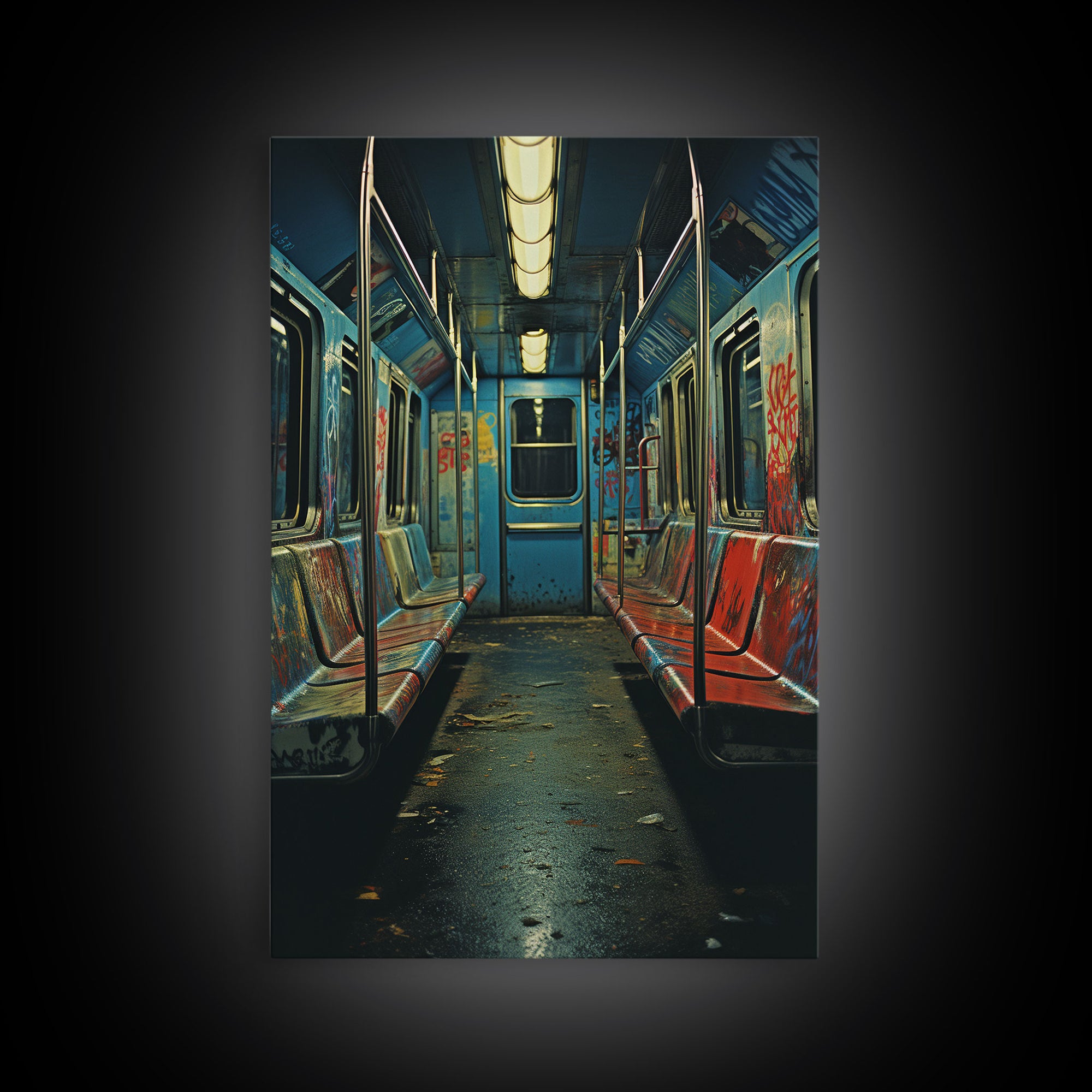 Urban Decay, Abandoned Subway Car Photography Framed Canvas Print, 1970s NYC Subway Car, Graffiti Art