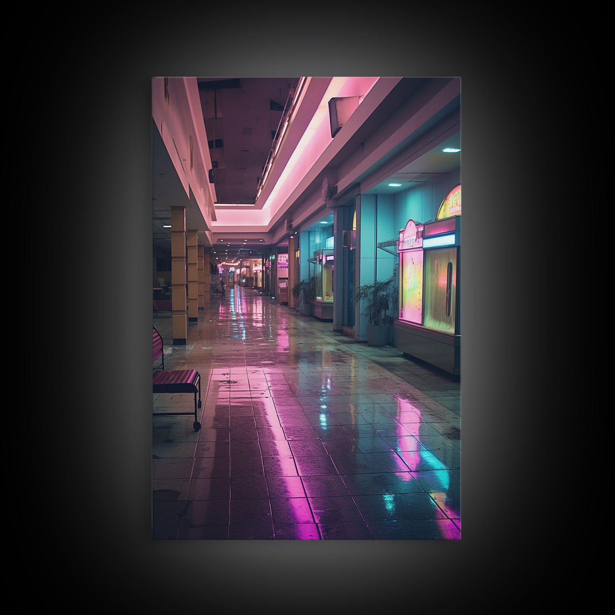 Photo Of A 1980s Mall, Framed Canvas Print, Liminal Spaces, Vaporwave Aesthetic Wall Art, Game Room Decor