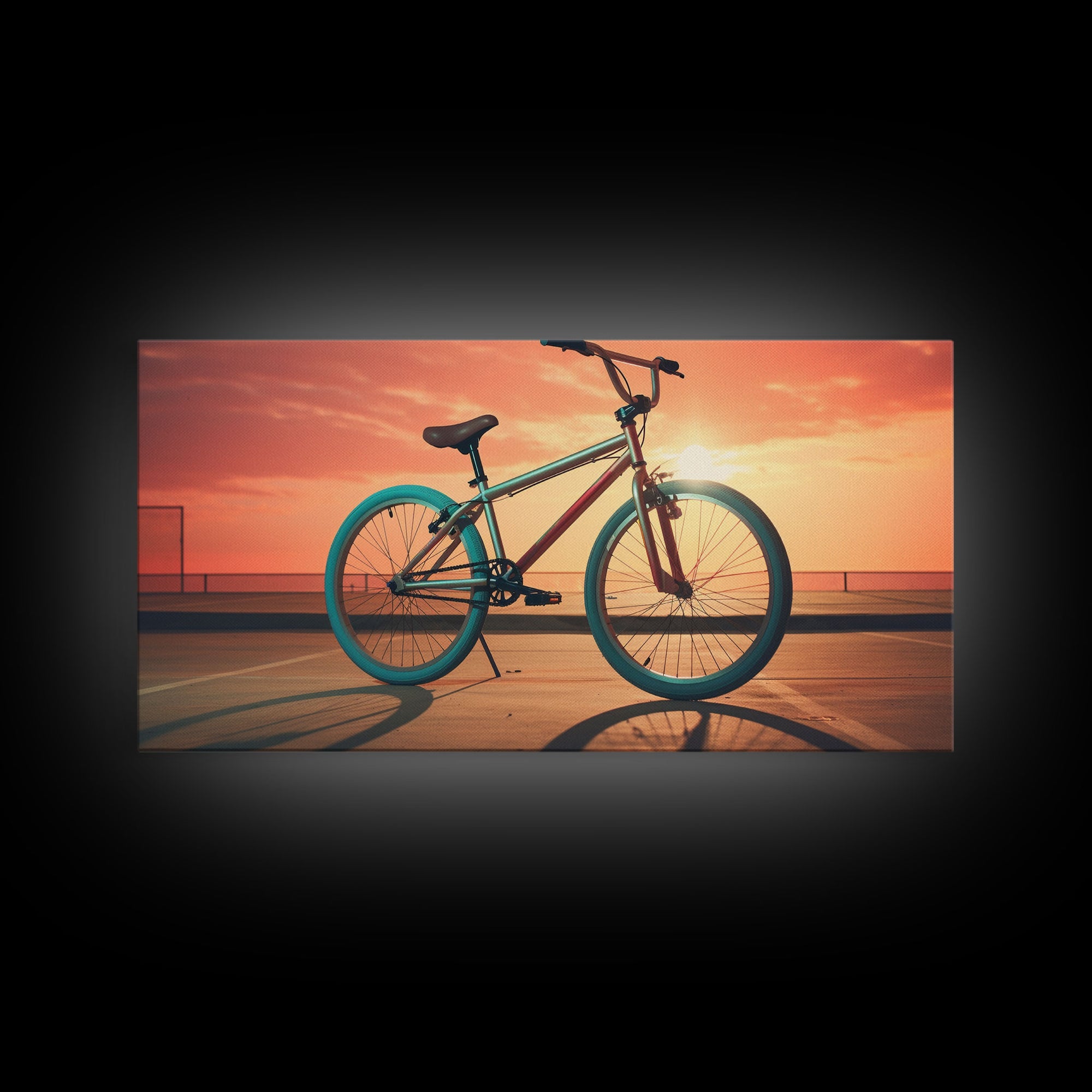 Vaporwave BMX Bike, Framed Canvas Print, Retro Wall Art, Sunset Photography, Bicycle Decor, Bike Rider Gift, Guy Gift