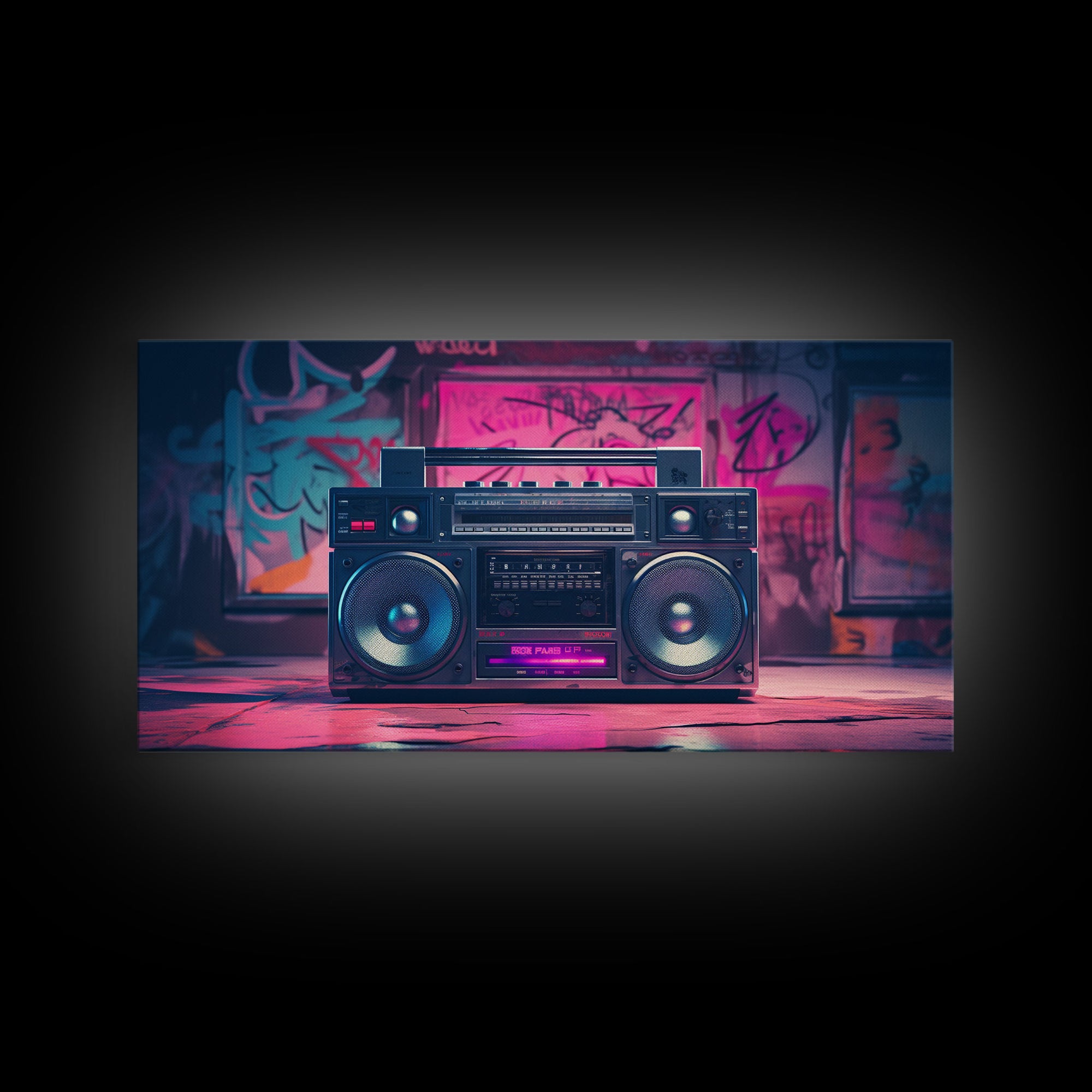 Vaporwave Boombox Wall Art, Framed Canvas Print, 1980s Inspired Home Decor, Retro Art, 80s Decor