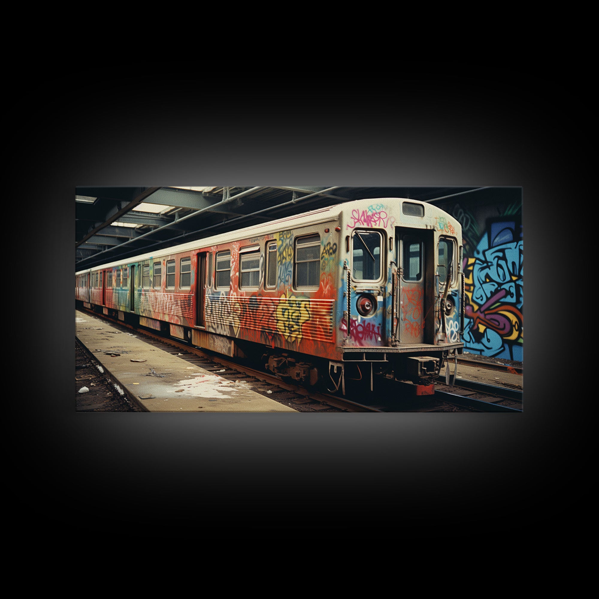 Graffiti Art On A Subway Train, Framed Canvas Print, Urban Decay, NYC 1970s, Graffiti Wall Art, Street Art, Pop Art Print, Industrial Art