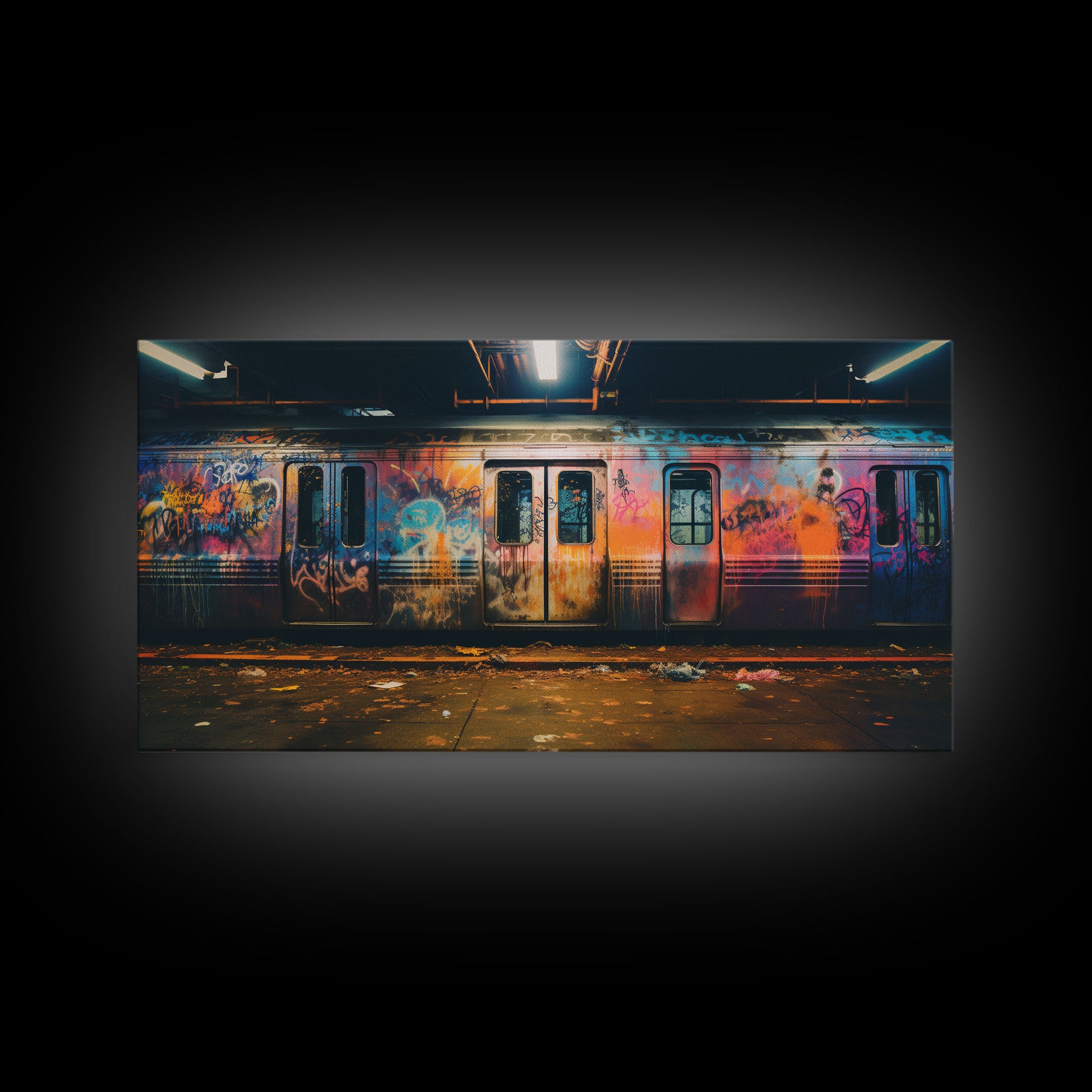 Graffiti Art On A Subway Train, Framed Canvas Print, Urban Decay, NYC 1970s, Graffiti Wall Art, Street Art, Pop Art Print, Industrial Art