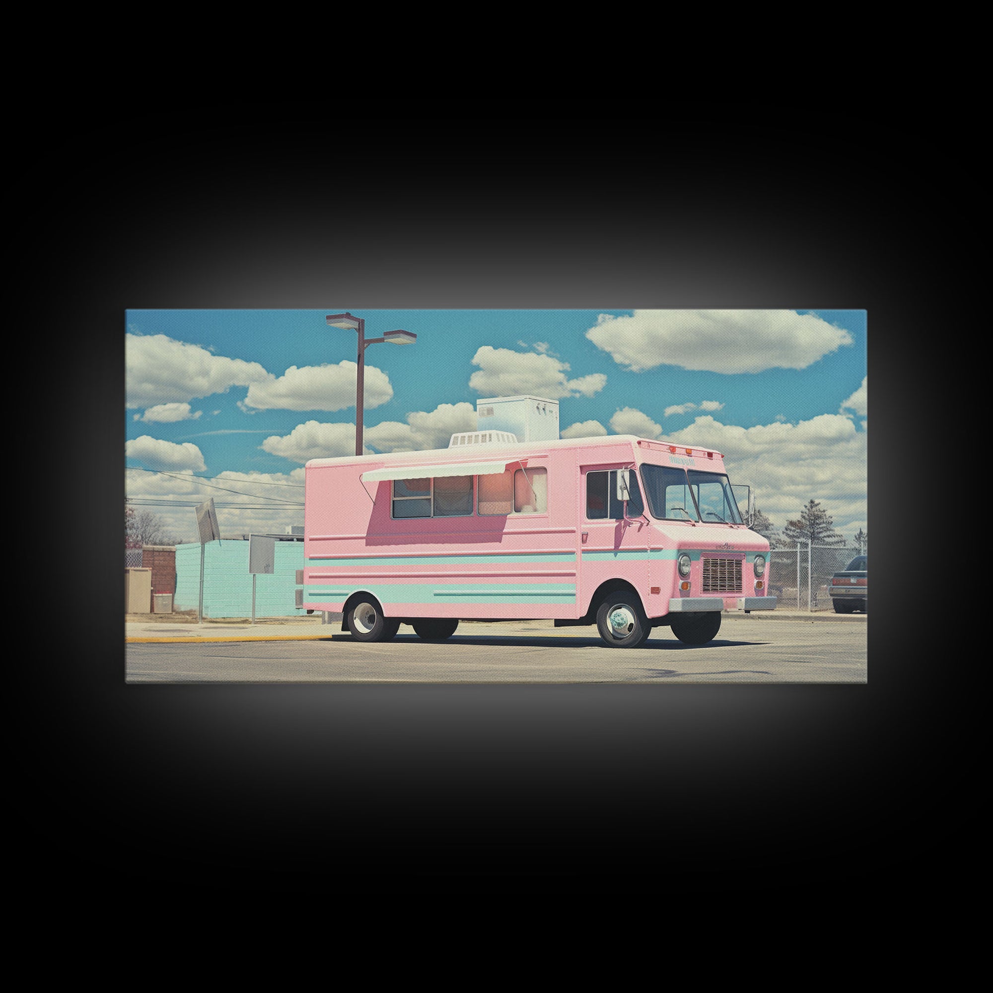 Retro Vaporwave Ice Cream Truck, Framed Canvas Print, Vintage Style Decor, Photography Print, Fine Art Print, Eclectic Decor, Minimalist Art