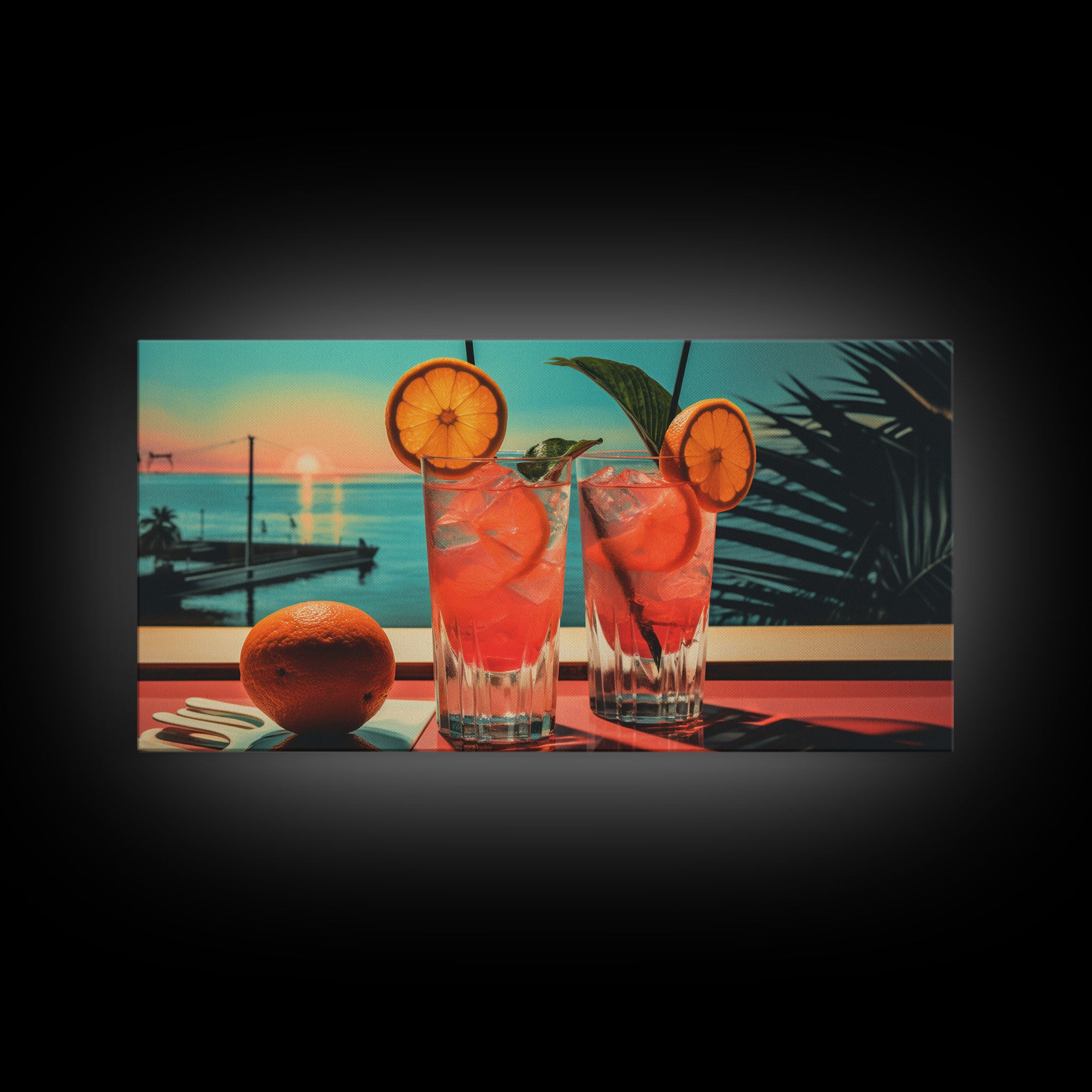 Cantarito Cocktail Wall Art, Framed Canvas Print, Bar Decor, Basement Bar Wall Art, Vaporwave Aesthetic Wall Decor, Bar Cart Art