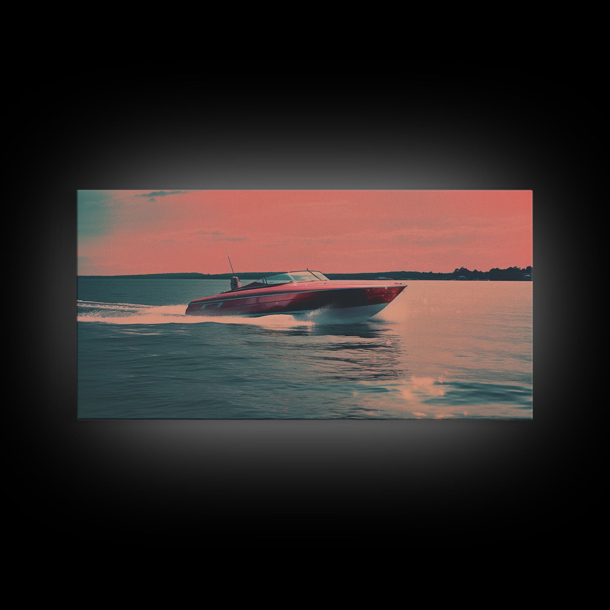 Vaporwave Pink Speed Boat Decor, Nautical Framed Canvas Print, Eclectic Retro Wall Art, 1980s Vibes Decor, Vintage Photography, Liminal Art