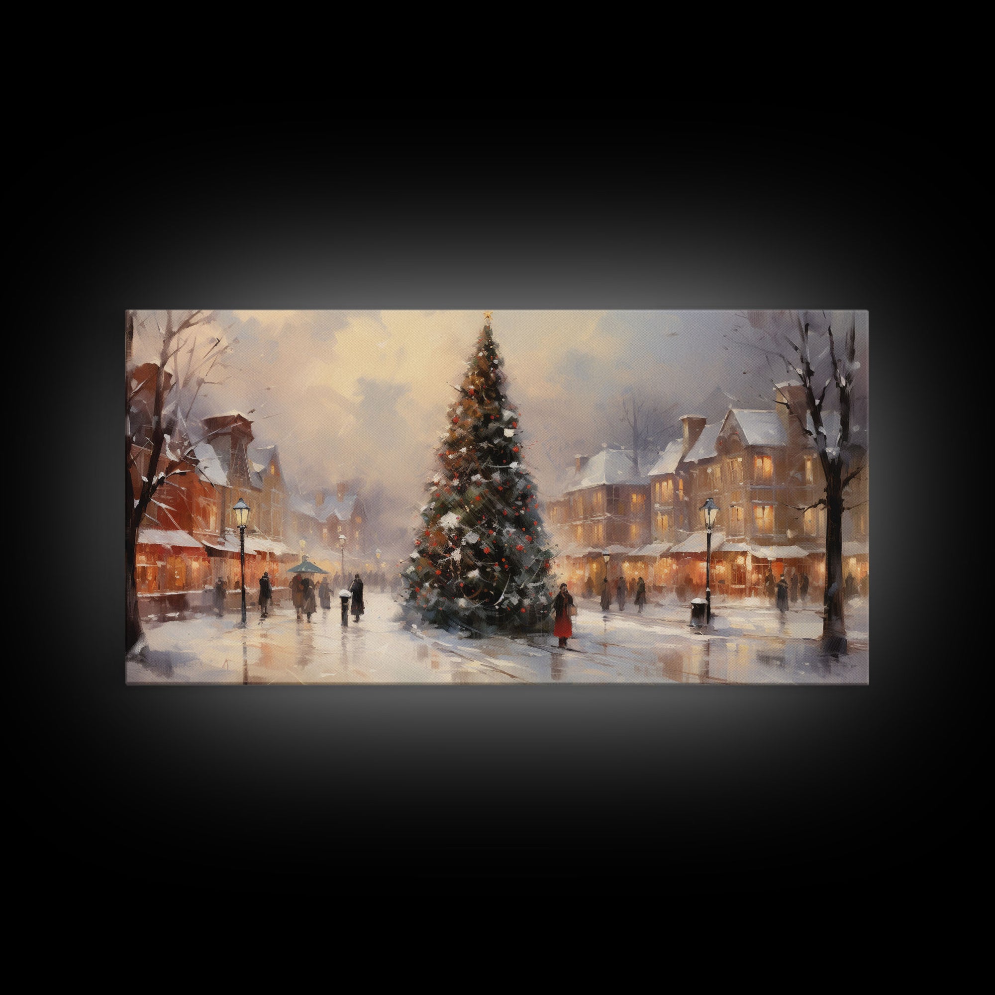 Winter Wonderland Christmas Village Canvas Print, Framed Wall Art, Christmas Decor, Retro Christmas Oil Painting, Christmas Art