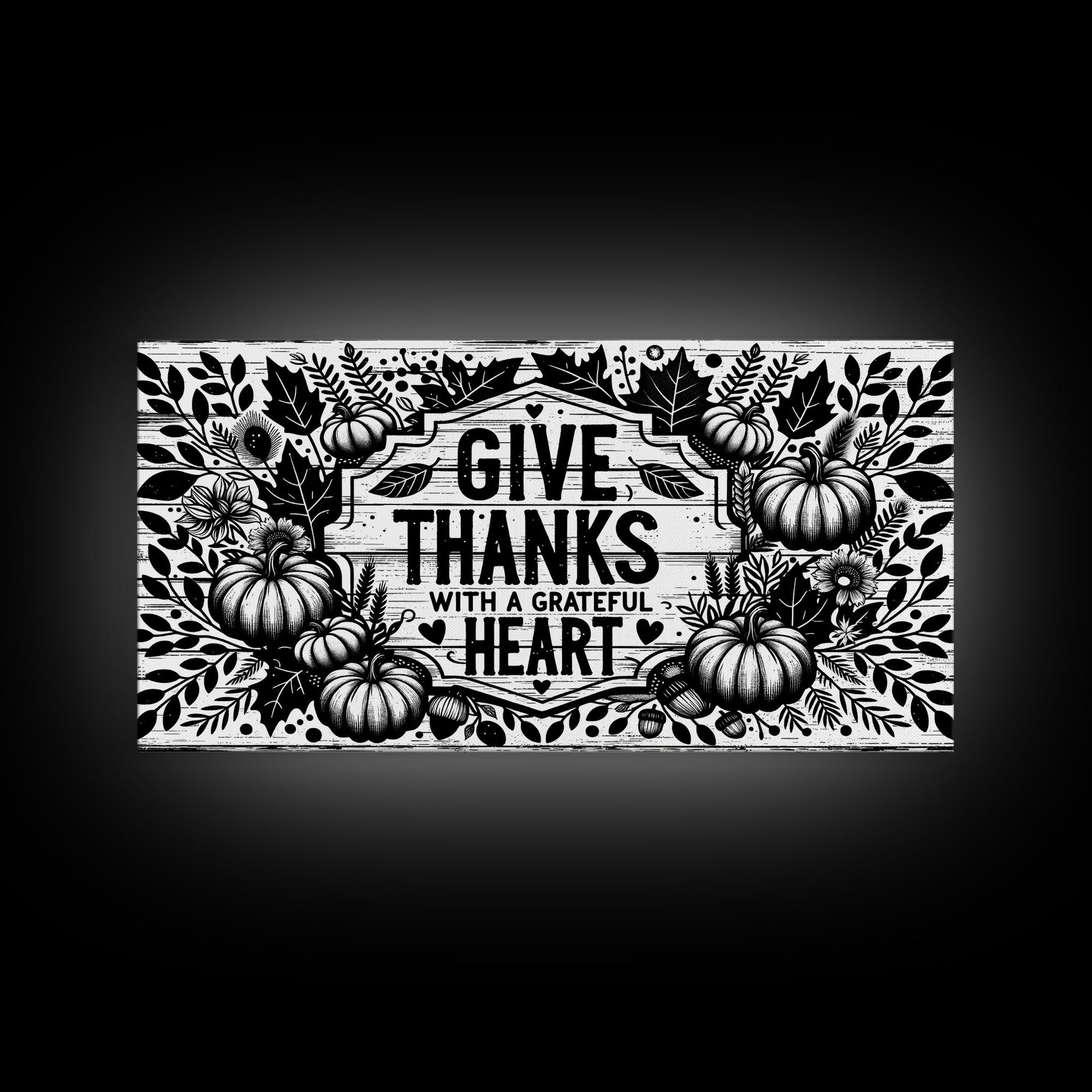 Give Thanks With A Grateful Heart Modern Farmhouse Wall Decor, Dining Room Wall Sign Kitchen Decor Large Framed Canvas Print, Fall Wall Art