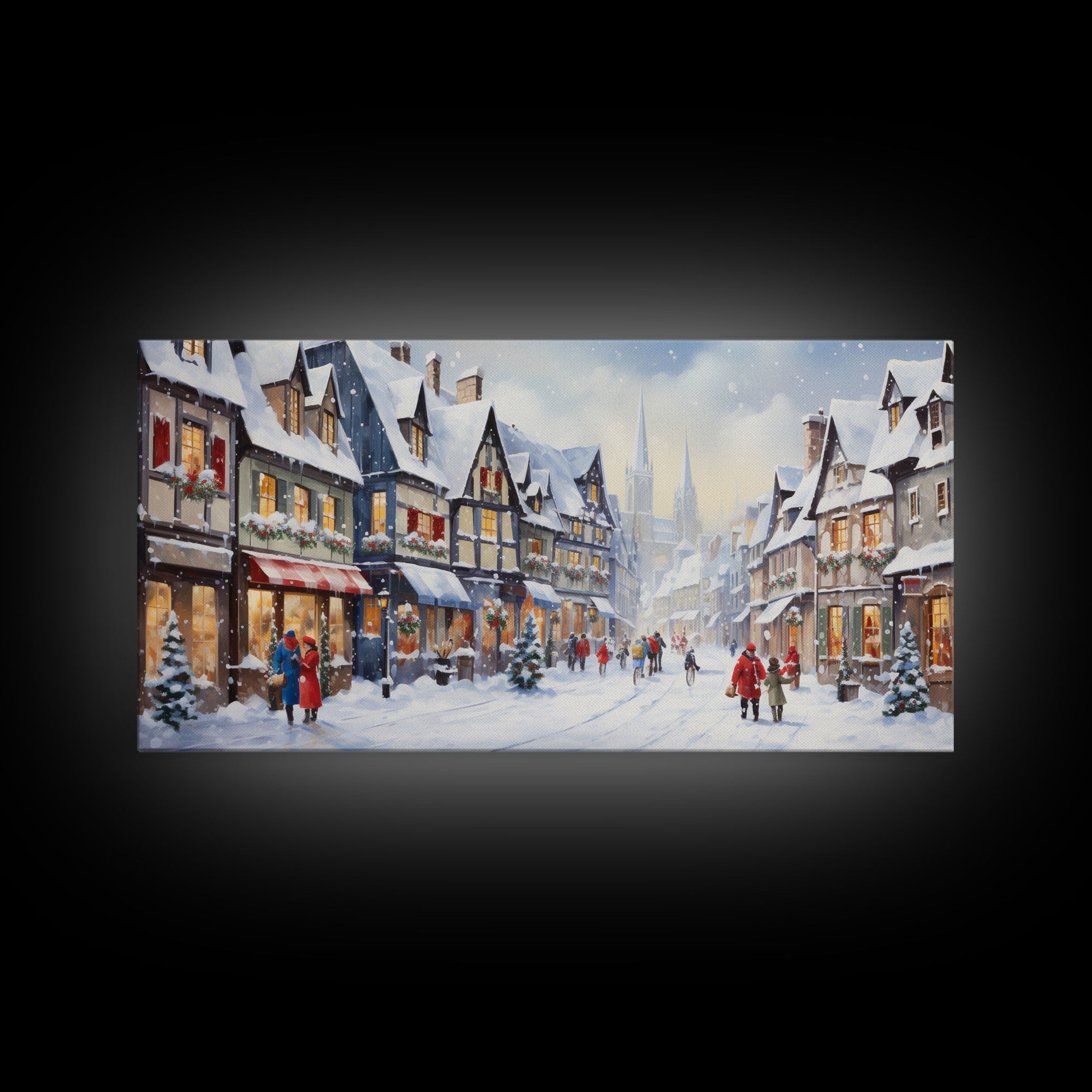 Winter Wonderland - Quaint European Village at Christmas Time - Framed Canvas Print - Christmas Decor