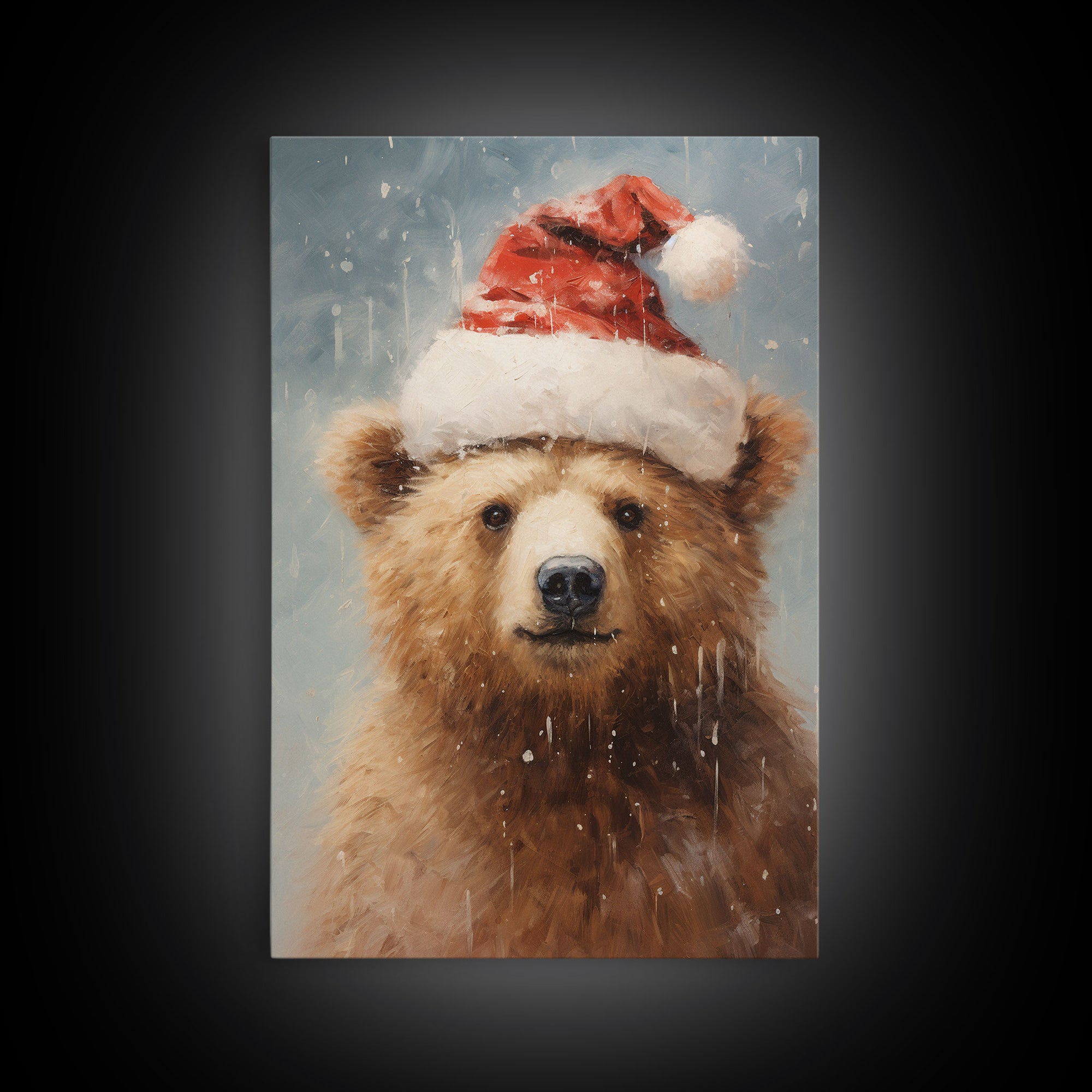 Cute Christmas Bear In A Santa Hat, Framed Canvas Print, Christmas Art, Christmas Decor, Christmas Art Print, Christmas Wall Art