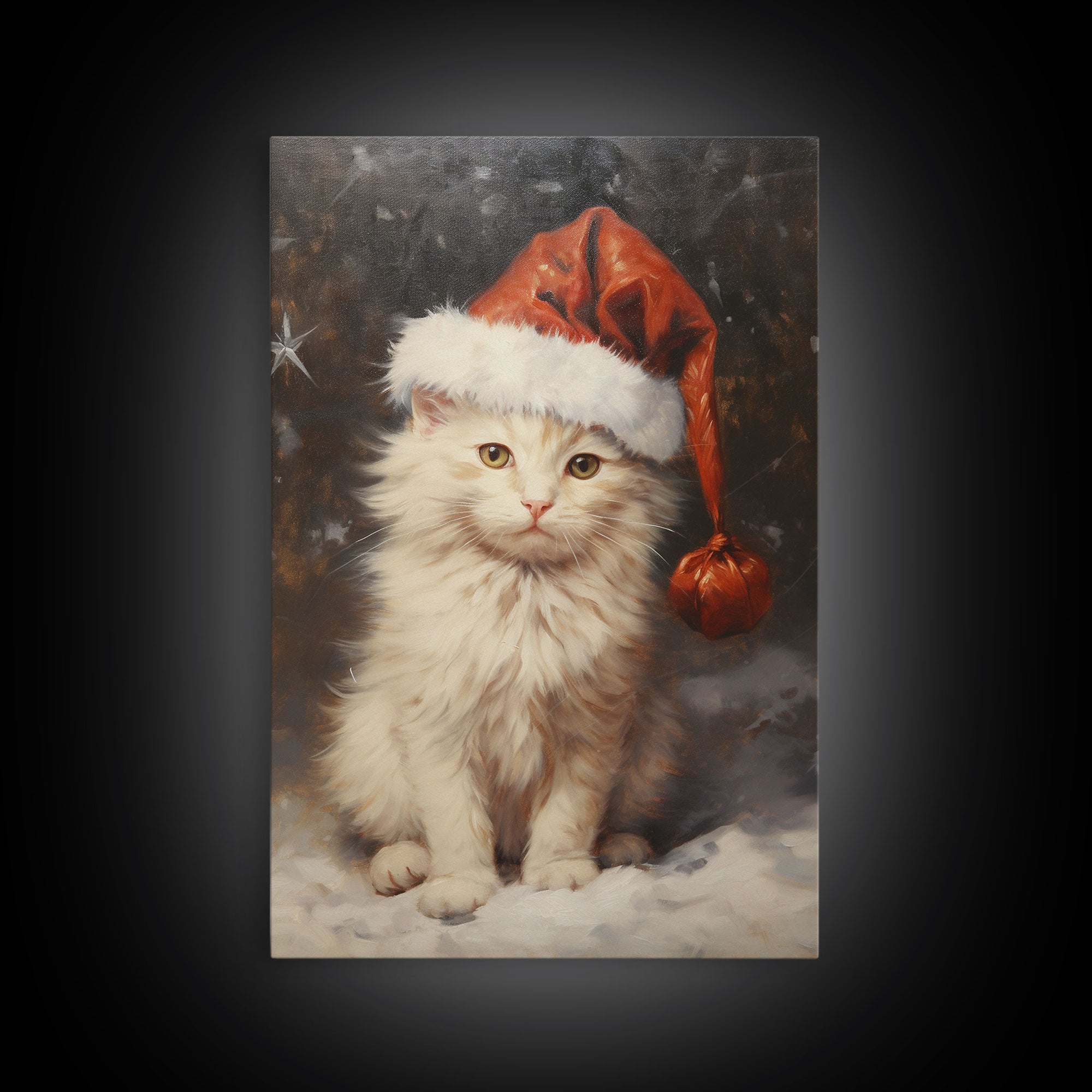 Christmas Cat In A Christmas Hat, Farmhouse Christmas, Farmhouse Decor, Framed Canvas Print, Seasonal Wall Art, Winter Decor, Christmas Art