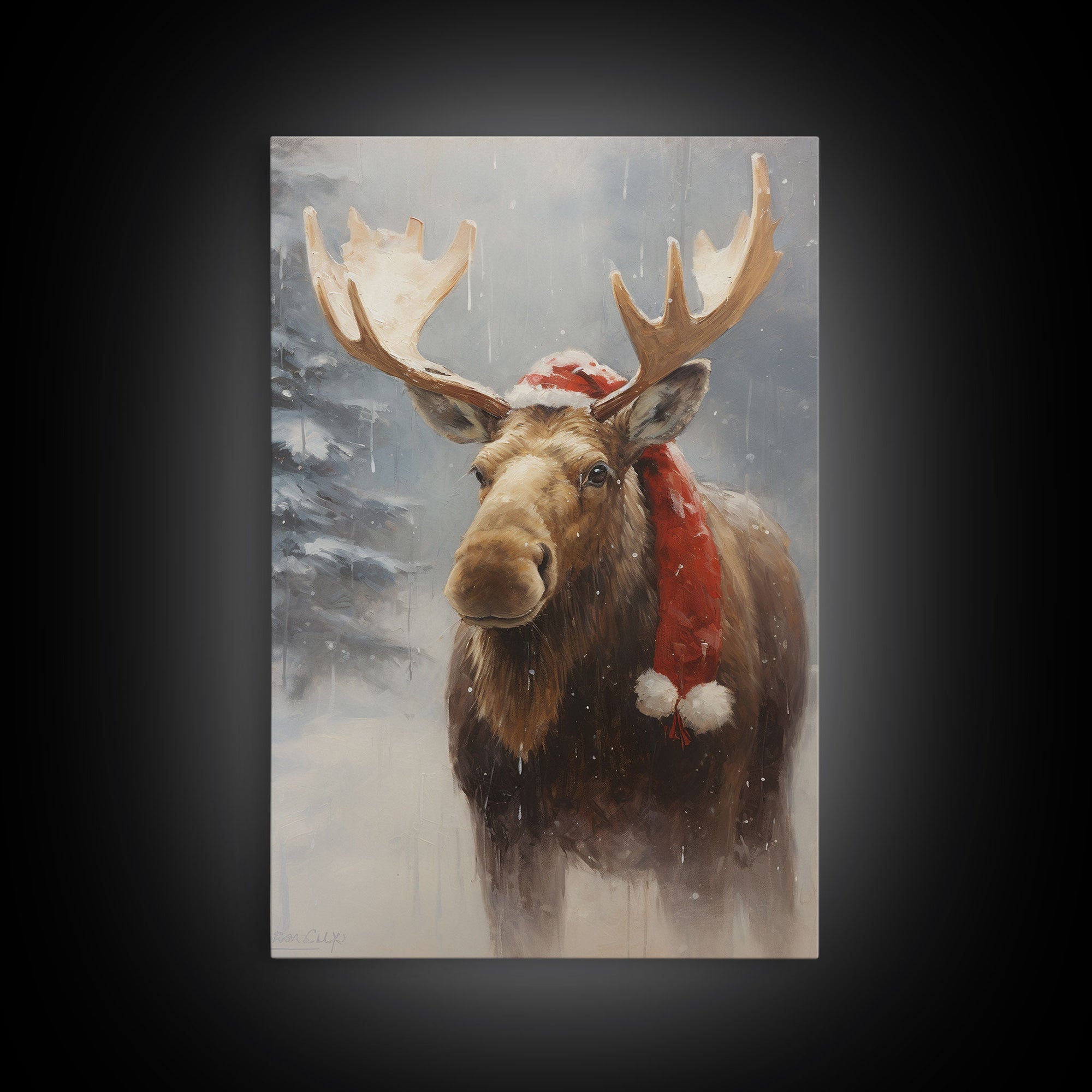 Silly Moose Dressed For Christmas, Christmas Art, Christmas Decor, Christmas Wall Art, Farmhouse Christmas, Vintage Christmas