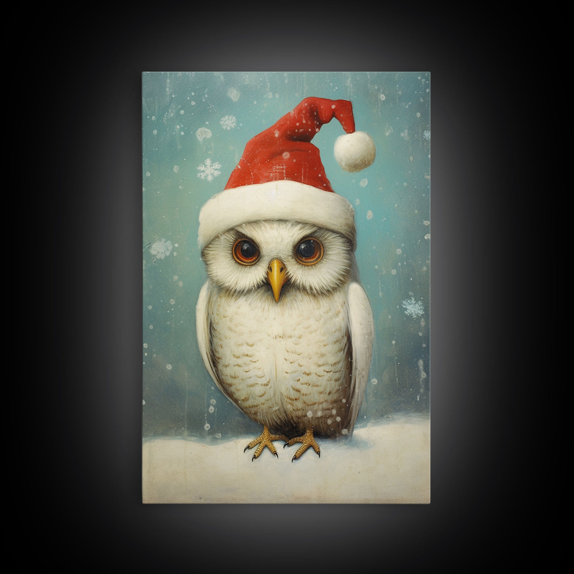 Silly Snow Owl Dressed For Christmas, Christmas Art, Christmas Decor, Christmas Wall Art, Farmhouse Christmas, Vintage Christmas, Owl Print